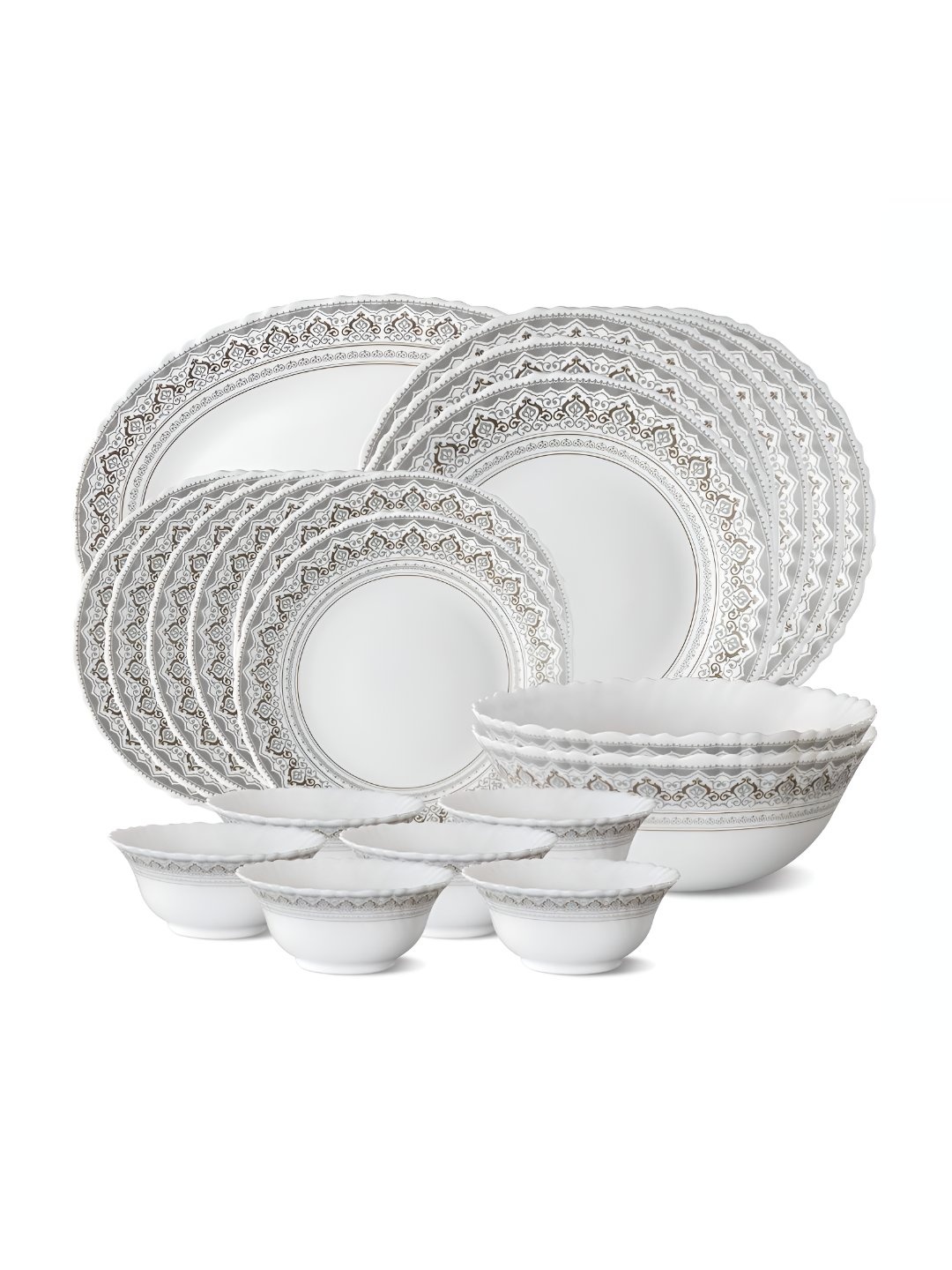 

Larah by BOROSIL 21 Pcs White Printed Opalware Dinner Set