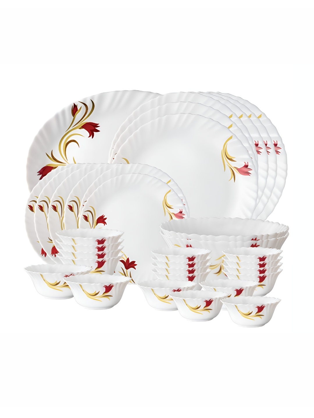 

Larah by BOROSIL Fluted White 33-Pc White Opalware Crocker Dinner Set