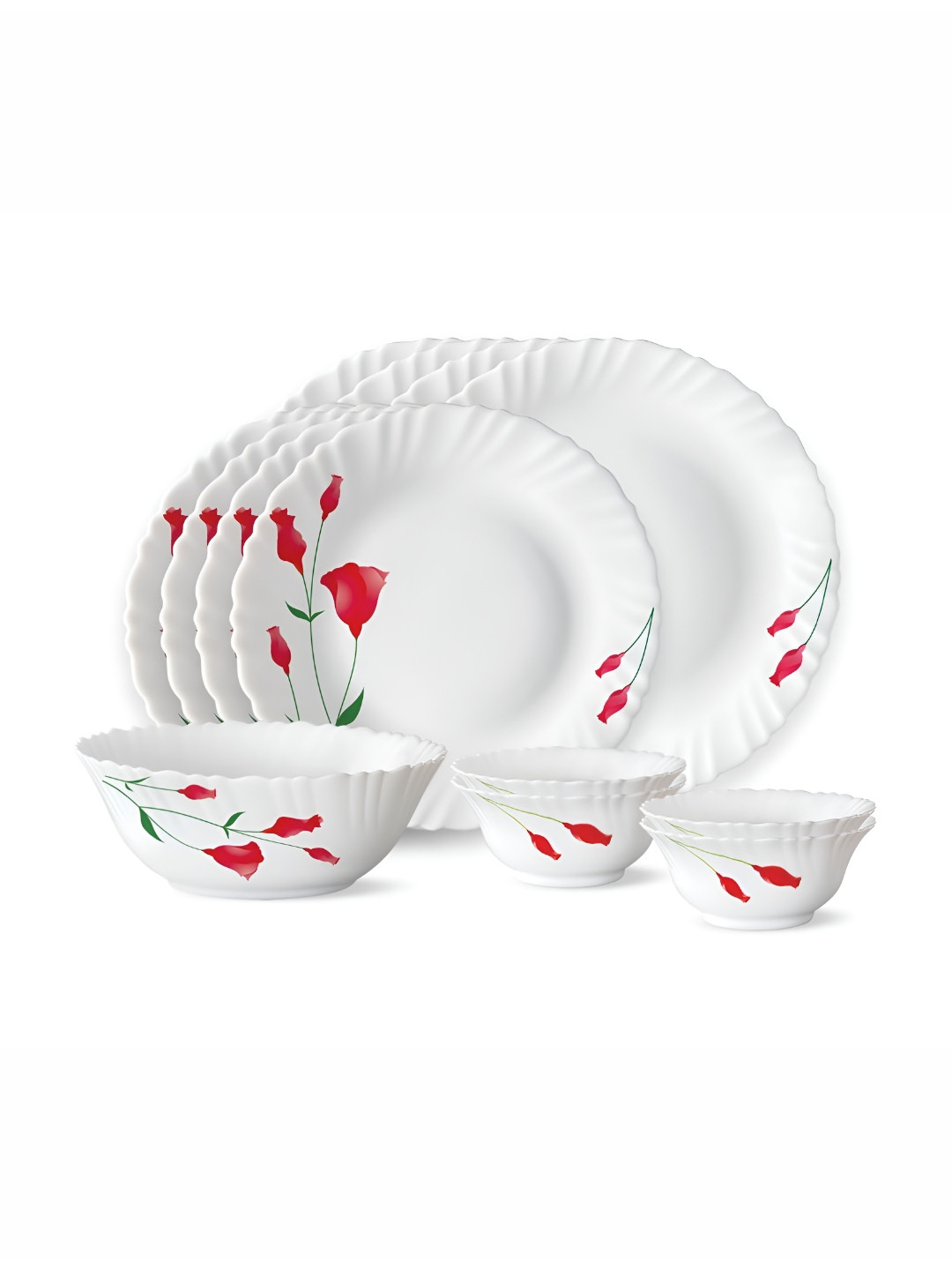

Larah by BOROSIL Diana 13 Pcs Floral Printed Opalware Dinner Set, White