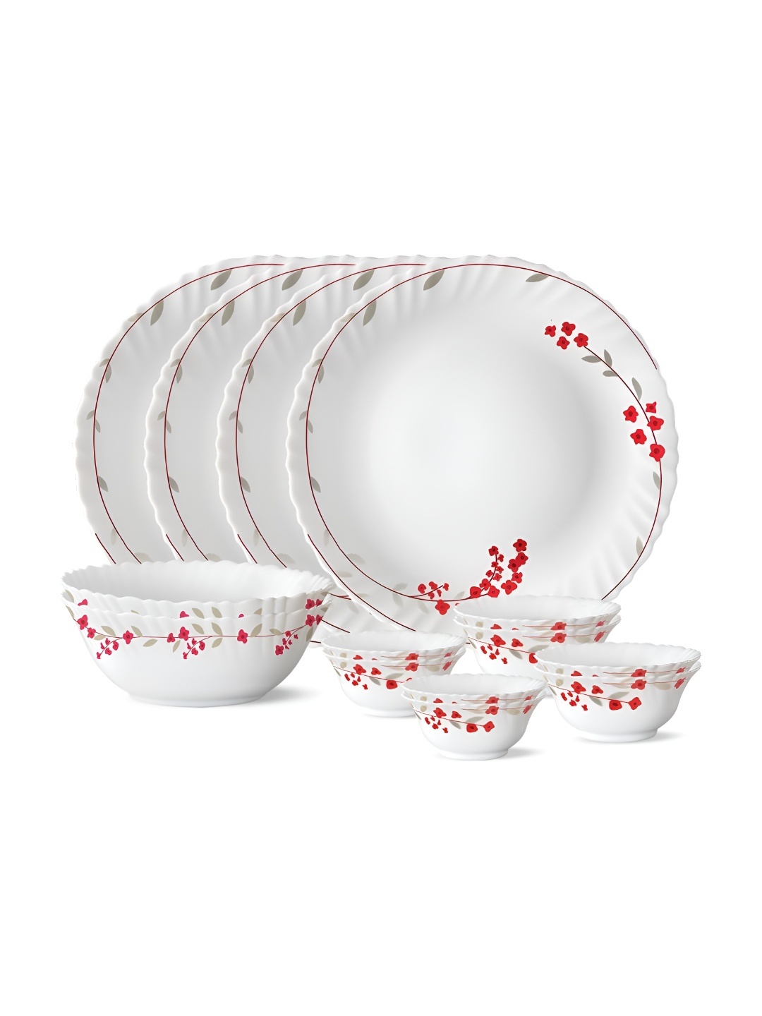 

Larah by BOROSIL Fluted 14-Pc White Opalware Crockery Dinner Set