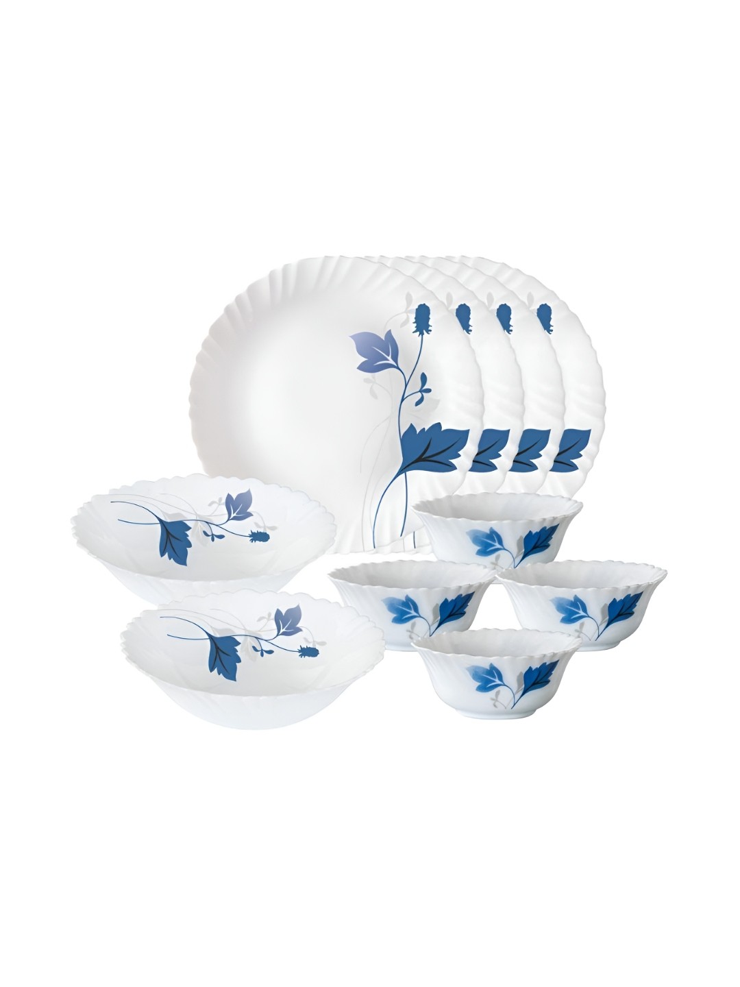 

Larah by BOROSIL Fluted 10 Pcs Of White Printed Opalware Dinner Set