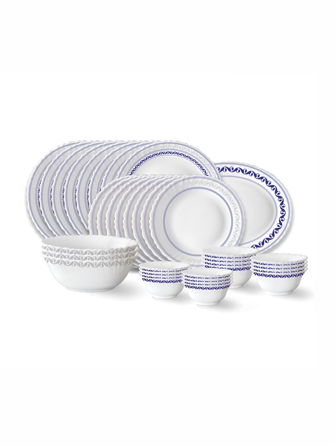 

Larah by BOROSIL Fluted 36-Pc White Opalware Crocker Dinner Set