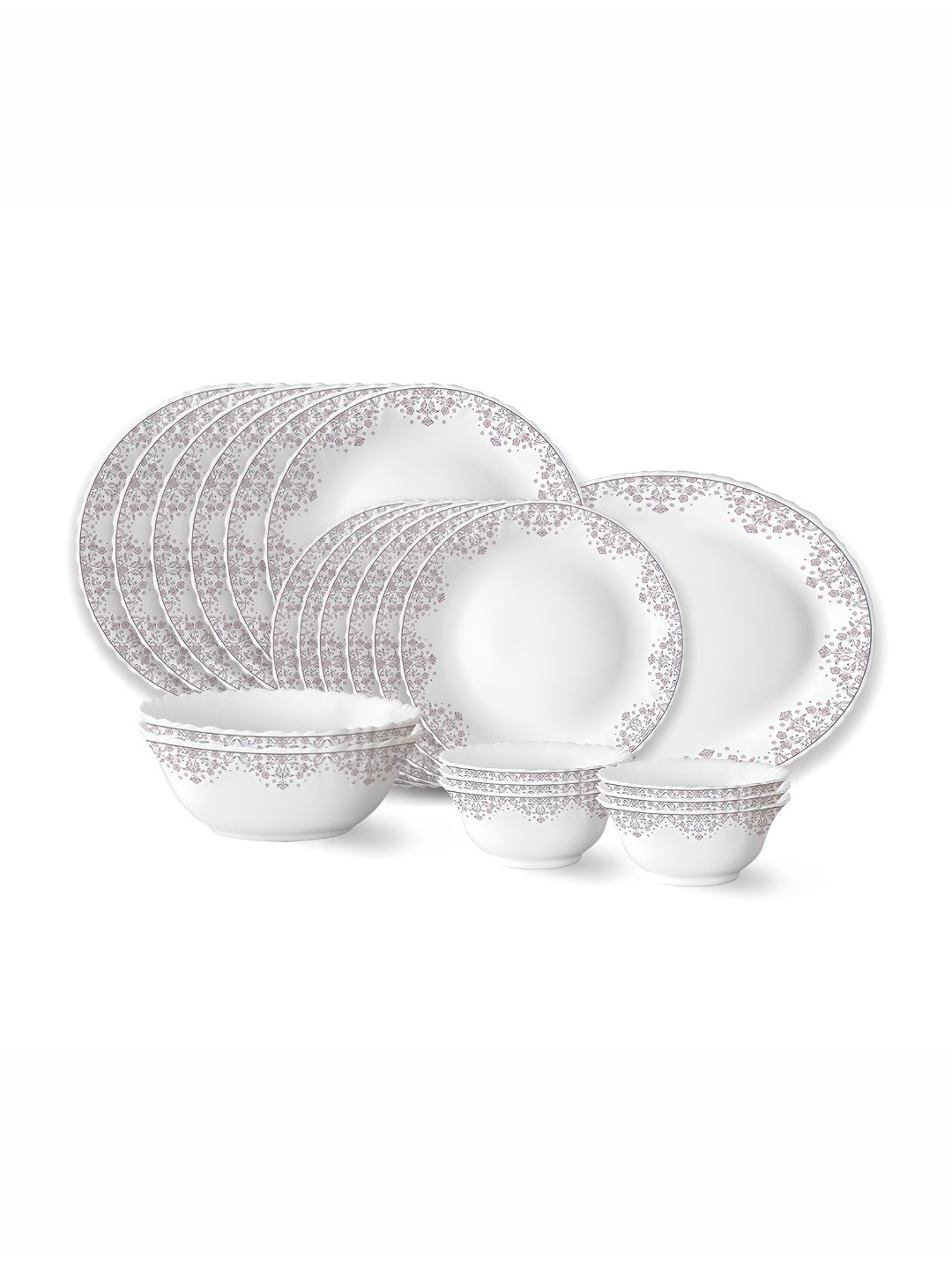 

Larah by BOROSIL Lark 21-Pcs White & Pink Printed Dinner Set