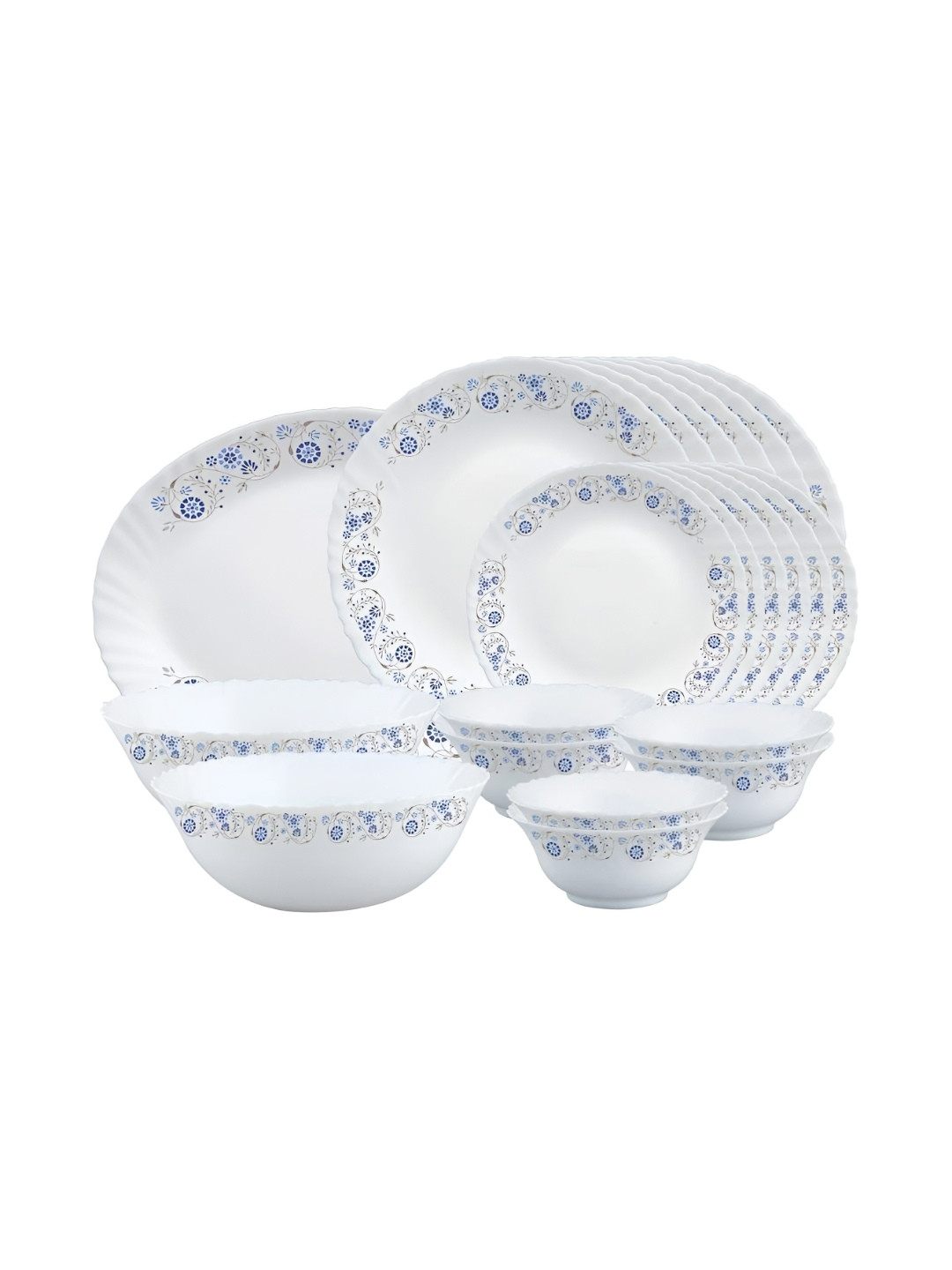

Larah by BOROSIL 21 Pcs White Printed Opalware Dinner Set