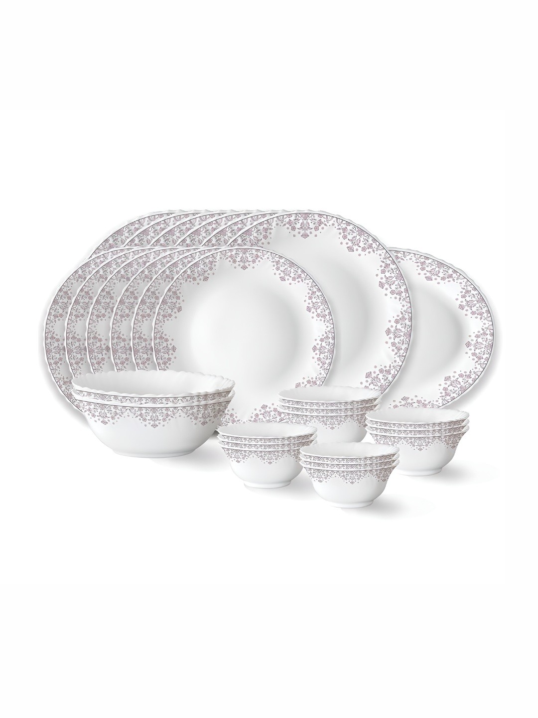 

Larah by BOROSIL Fluted 27-Pc White Opalware Crockery Dinner Set