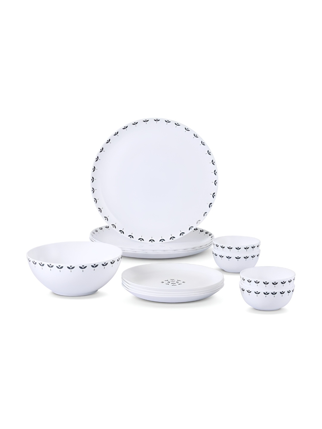 

Larah by BOROSIL 13 Pcs White & Navy Blue Printed Opalware Dinner set