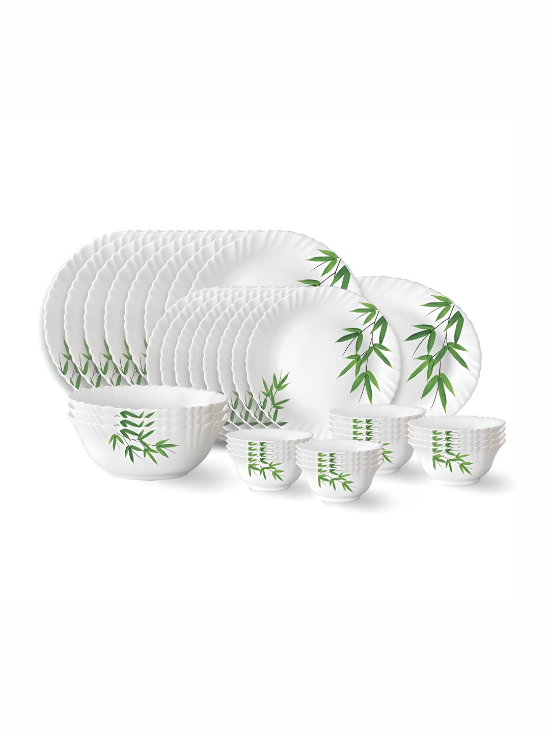

Larah by BOROSIL 33 Pcs White Printed Opalware Dinner Set