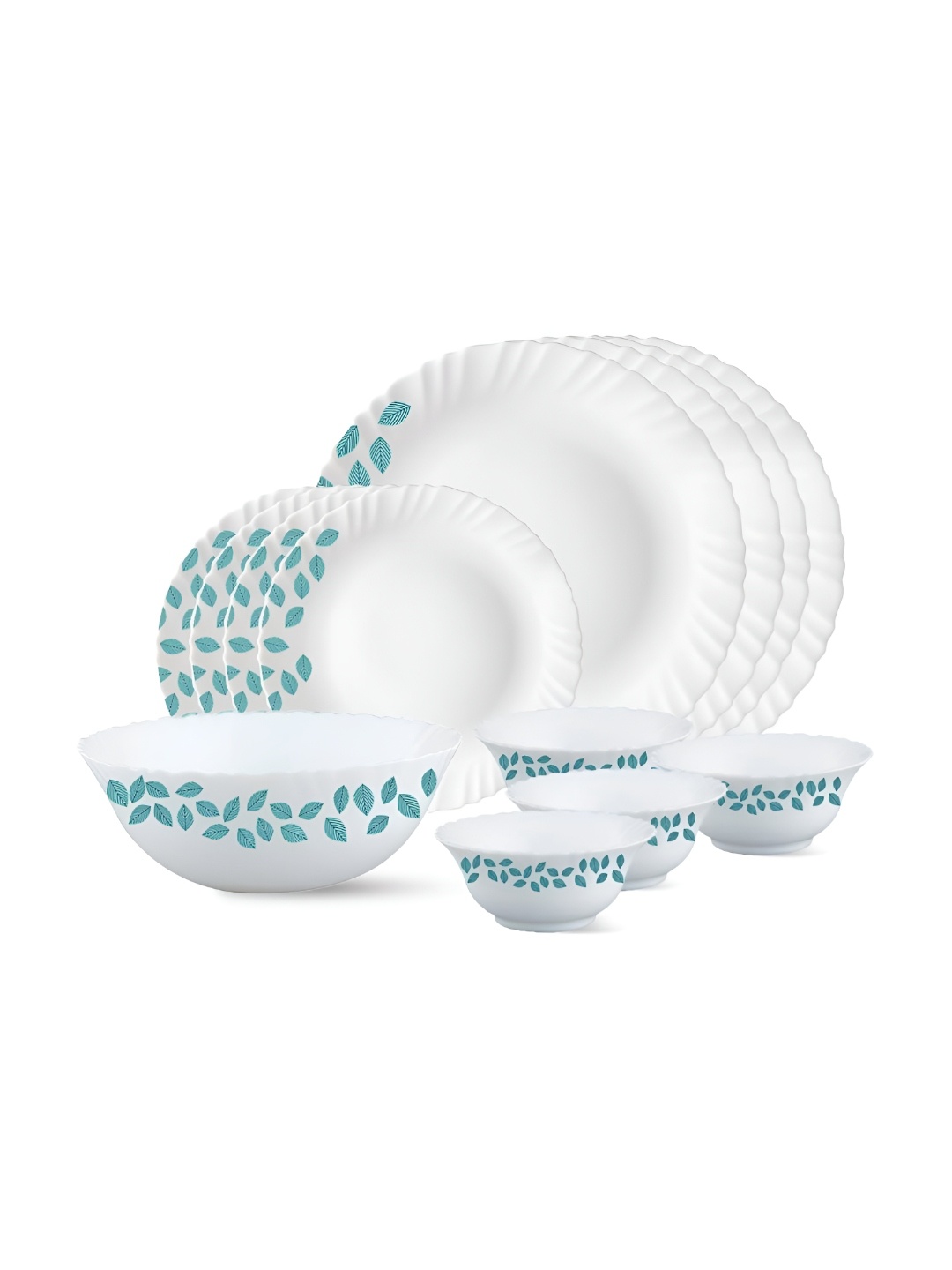 

Larah by BOROSIL Fluted 13 Pcs Floral Printed Opalware Dinner Set, White