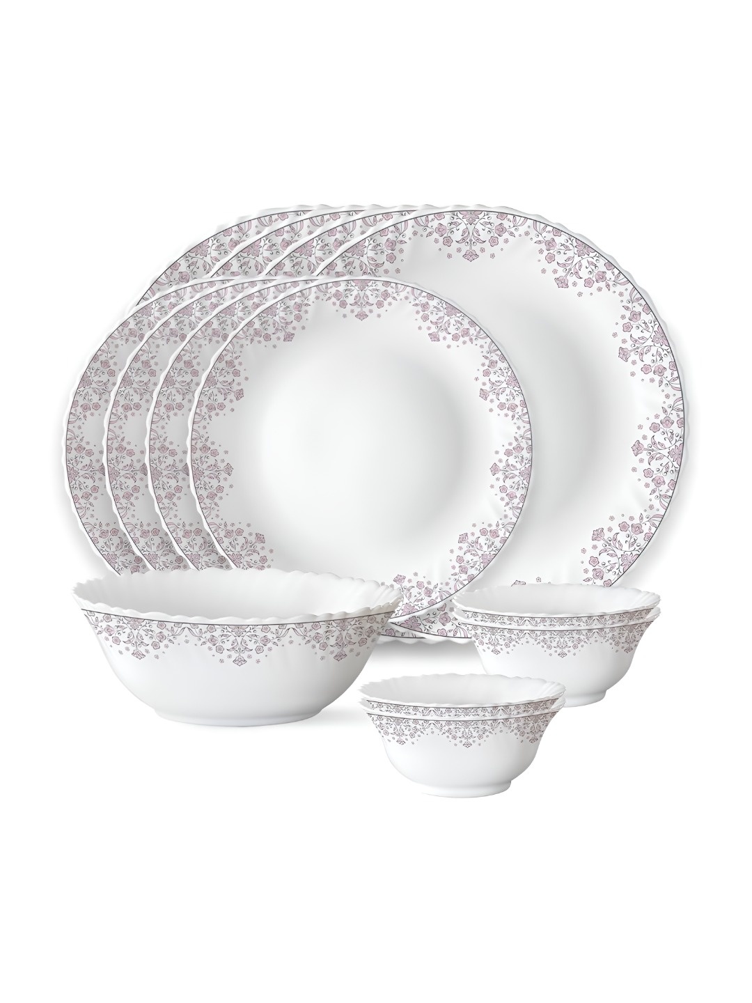 

Larah by BOROSIL Fluted 13Pcs White Opalware Crocker Dinner Set