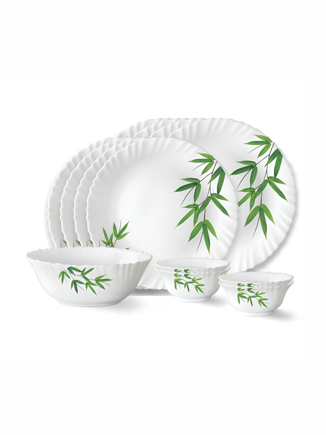 

Larah by BOROSIL Fluted 13 Pcs Of White Printed Opalware Dinner Set