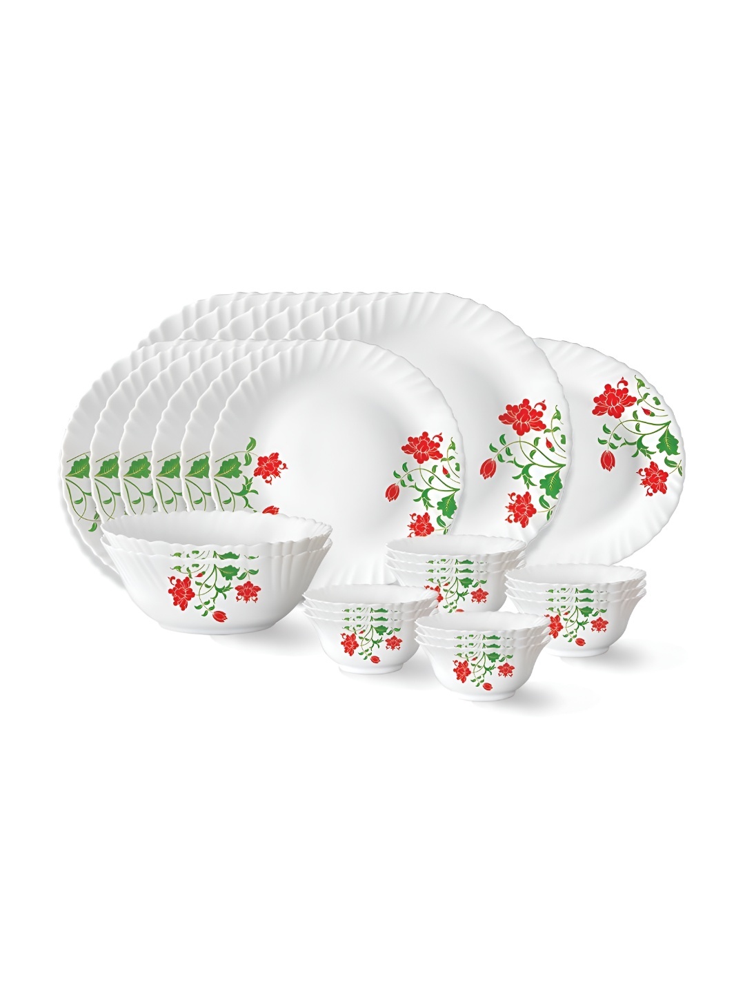 

Larah by BOROSIL Hazel 27 Pcs White Floral Printed Opalware Dinner Set