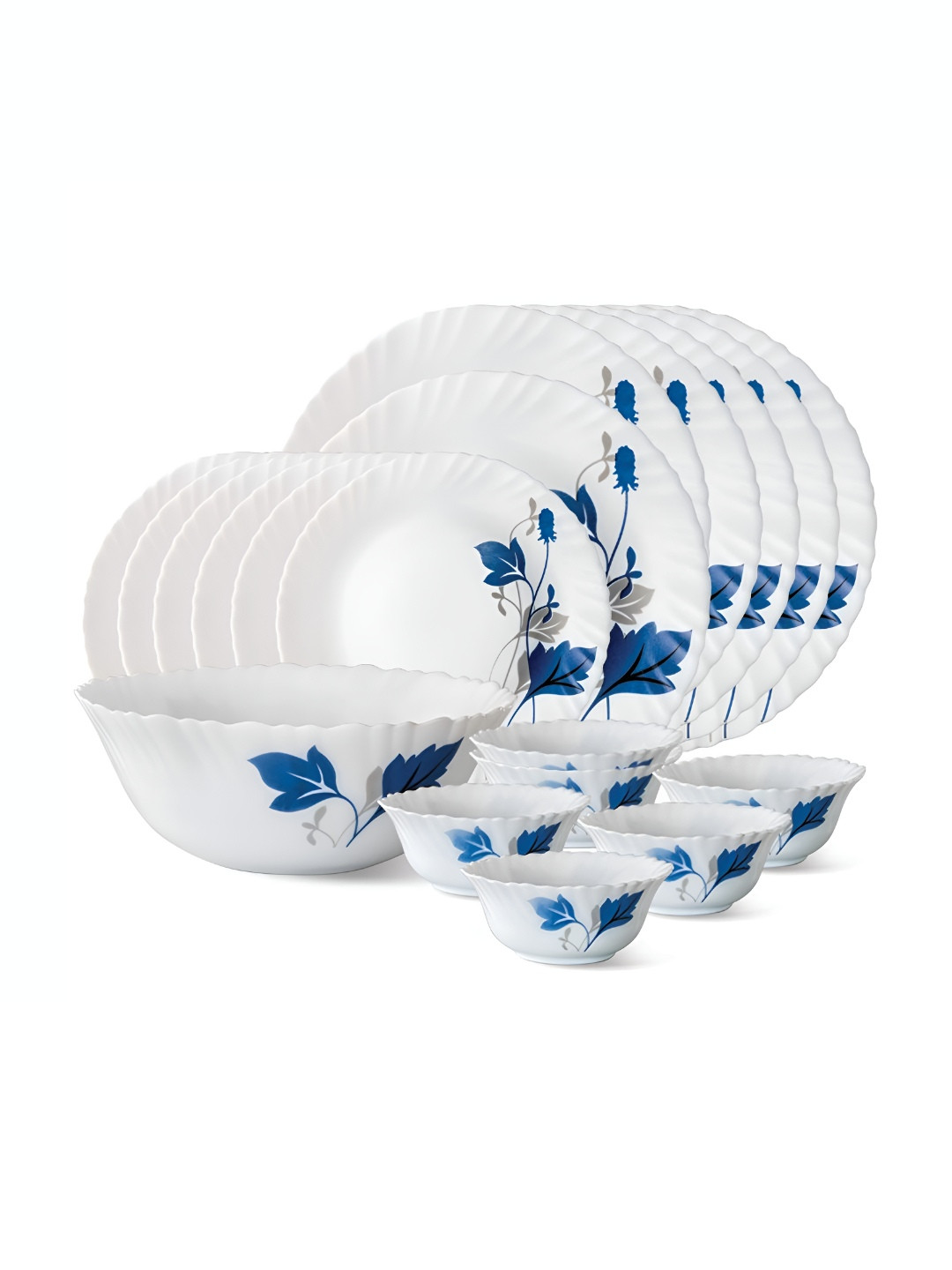 

Larah by BOROSIL Fluted 19 Pcs White Printed Opalware Dinner Set