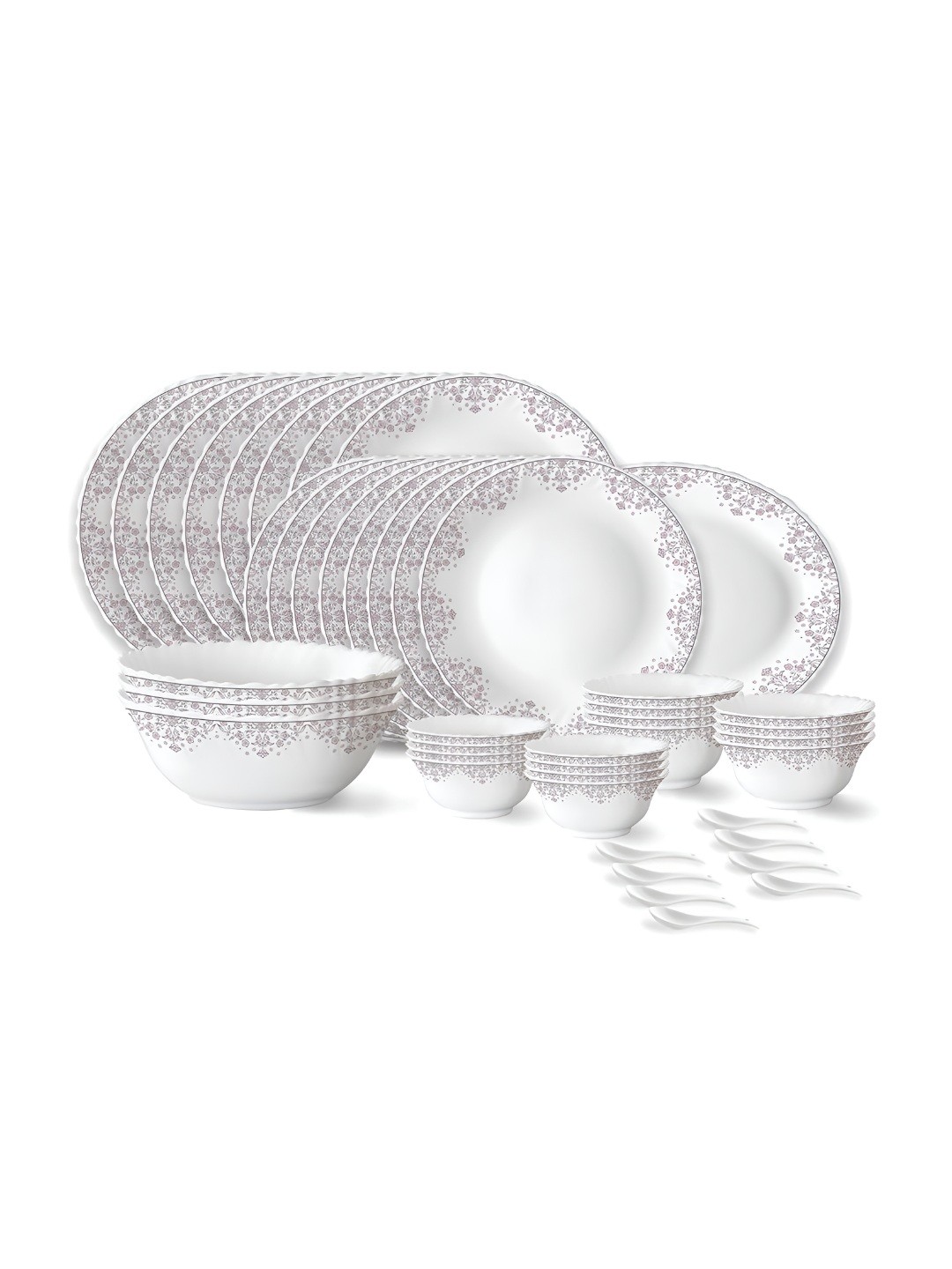 

Larah by BOROSIL 44 Pcs White Printed Opalware Dinner Set