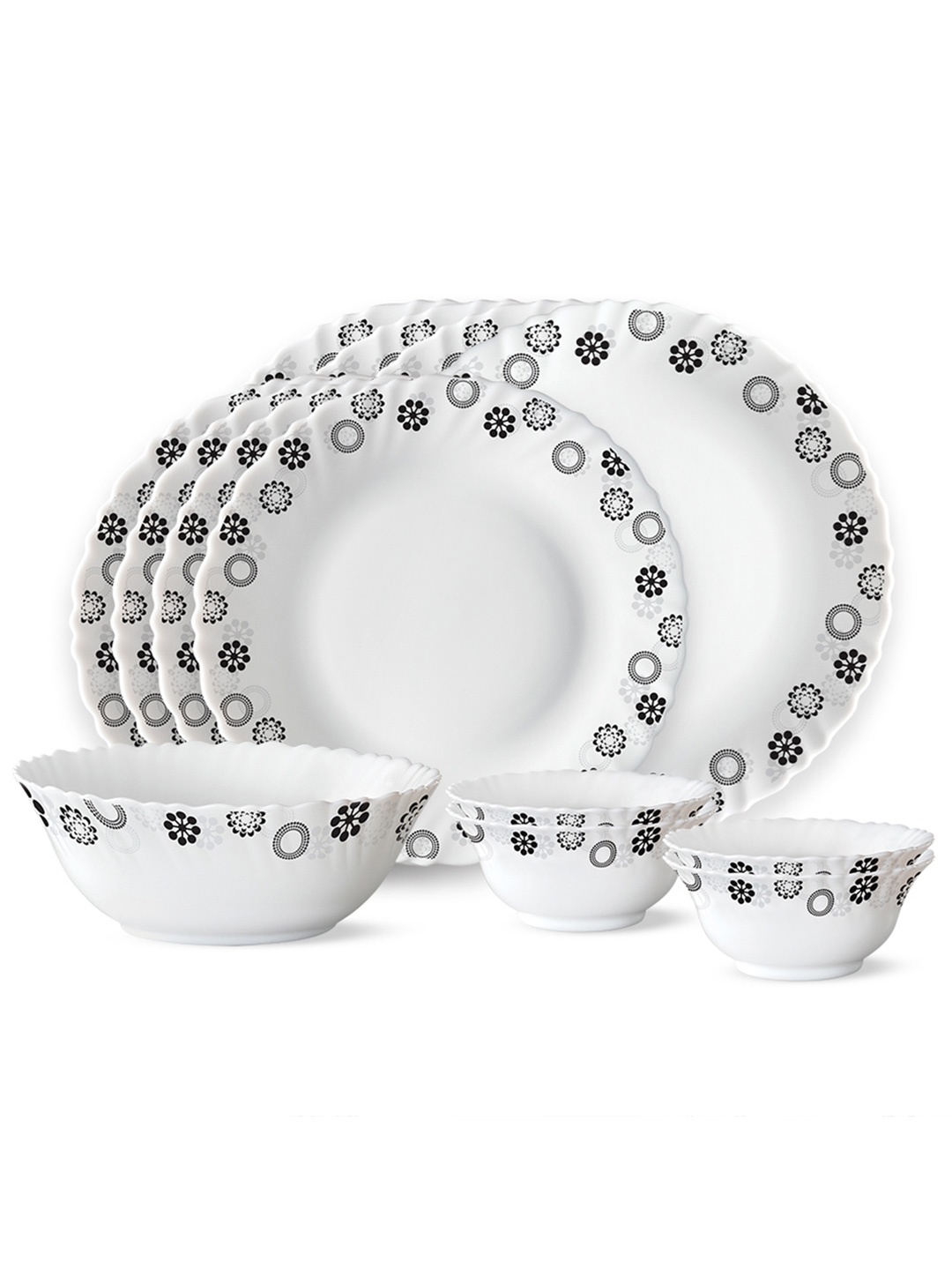 

Larah by BOROSIL Fluted 13Pcs White Opalware Crocker Dinner Set