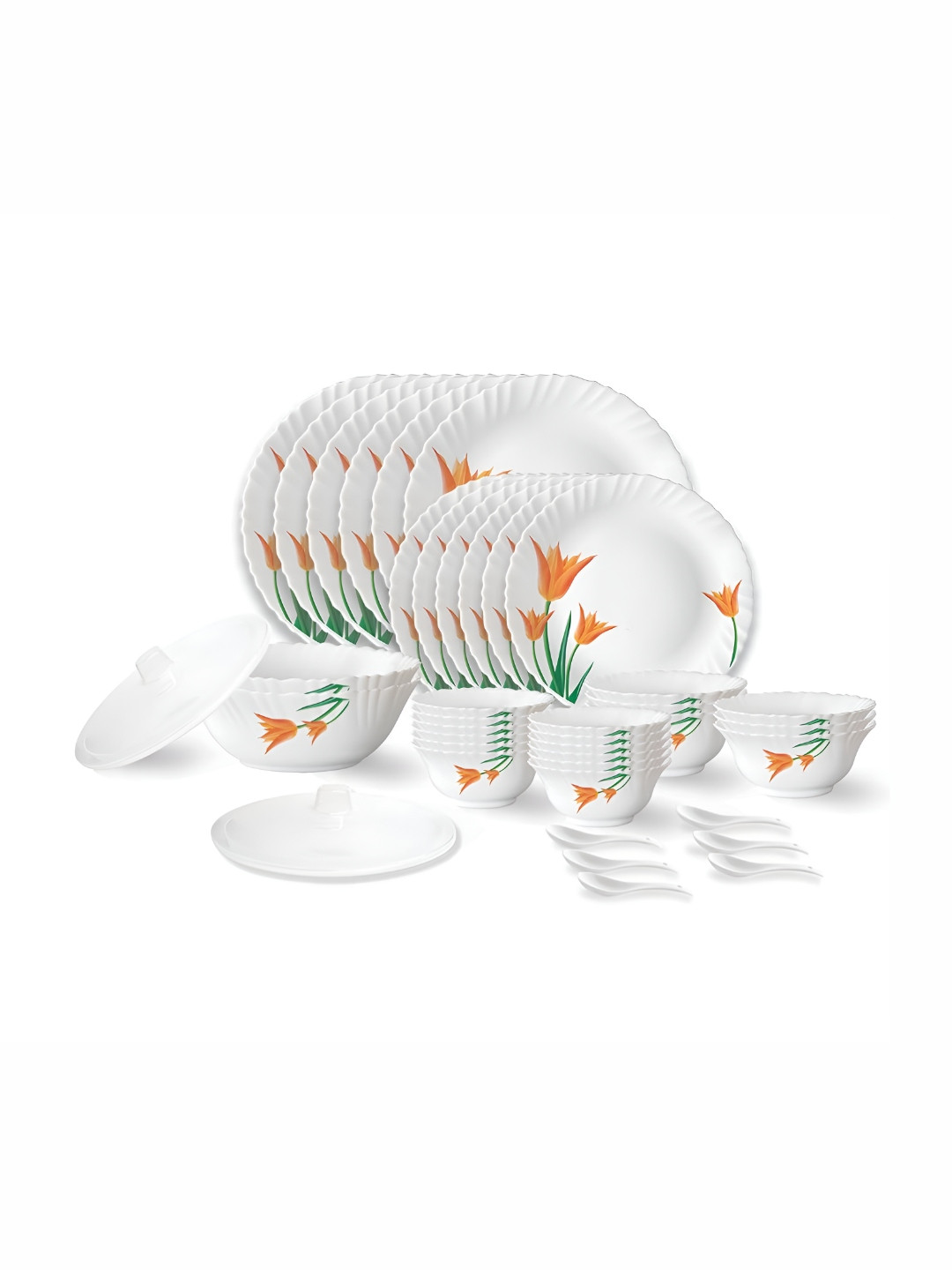

Larah by BOROSIL Fluted 40Pcs White Opalware Crocker Dinner Set