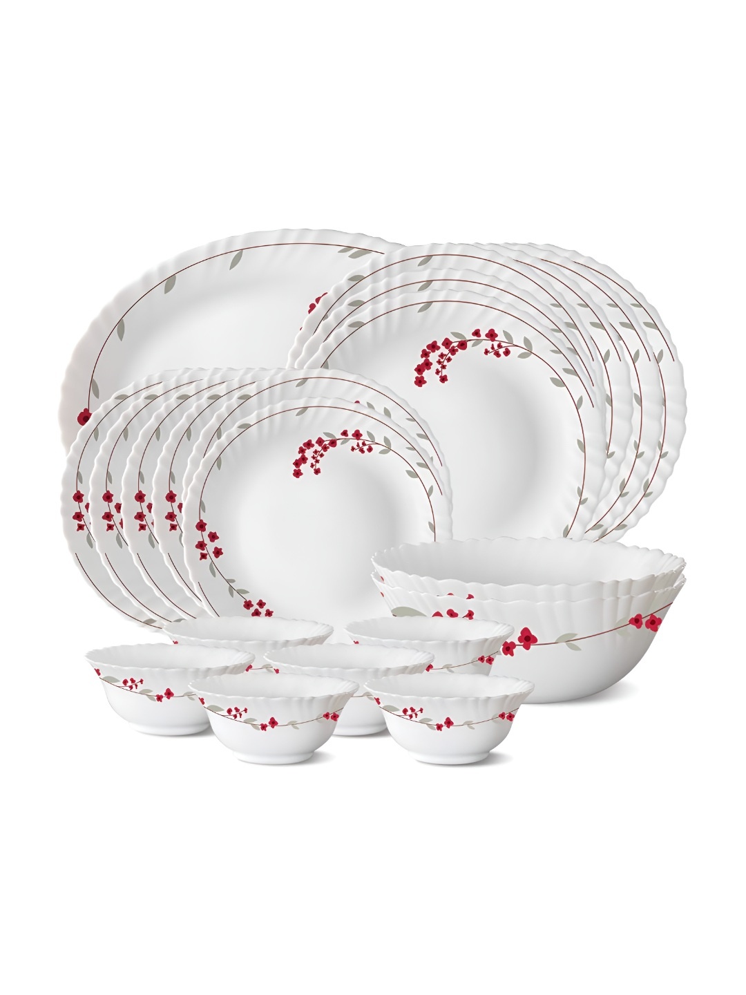 

Larah by BOROSIL 21 Pcs White Printed Opalware Dinner Set