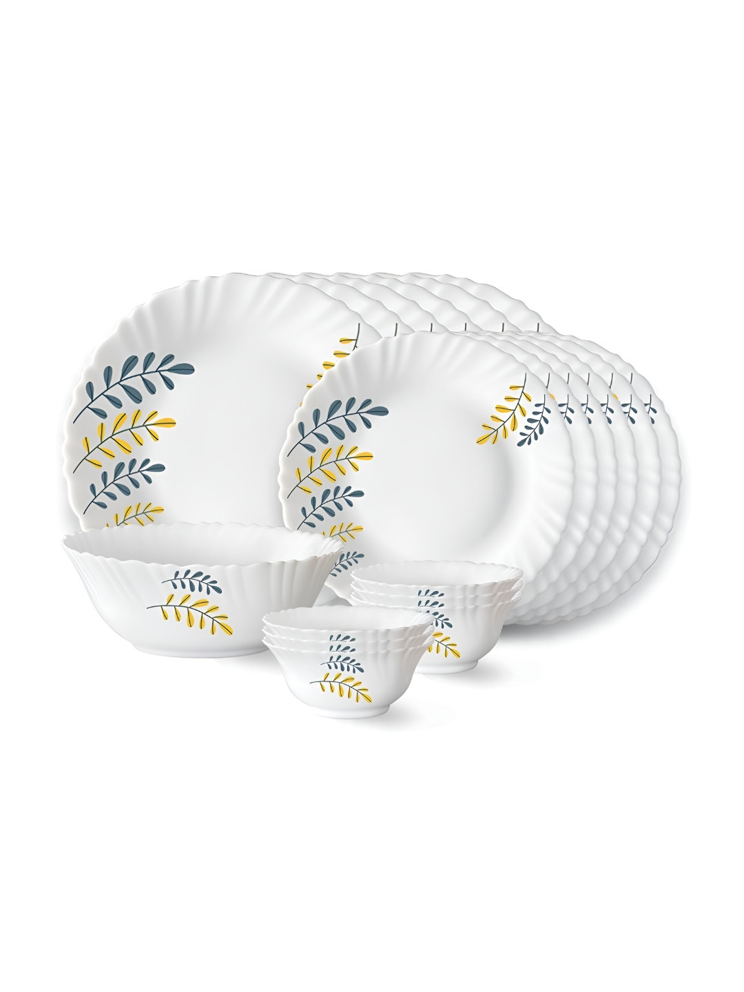 

Larah by BOROSIL Fluted 19Pcs White Opalware Crocker Dinner Set