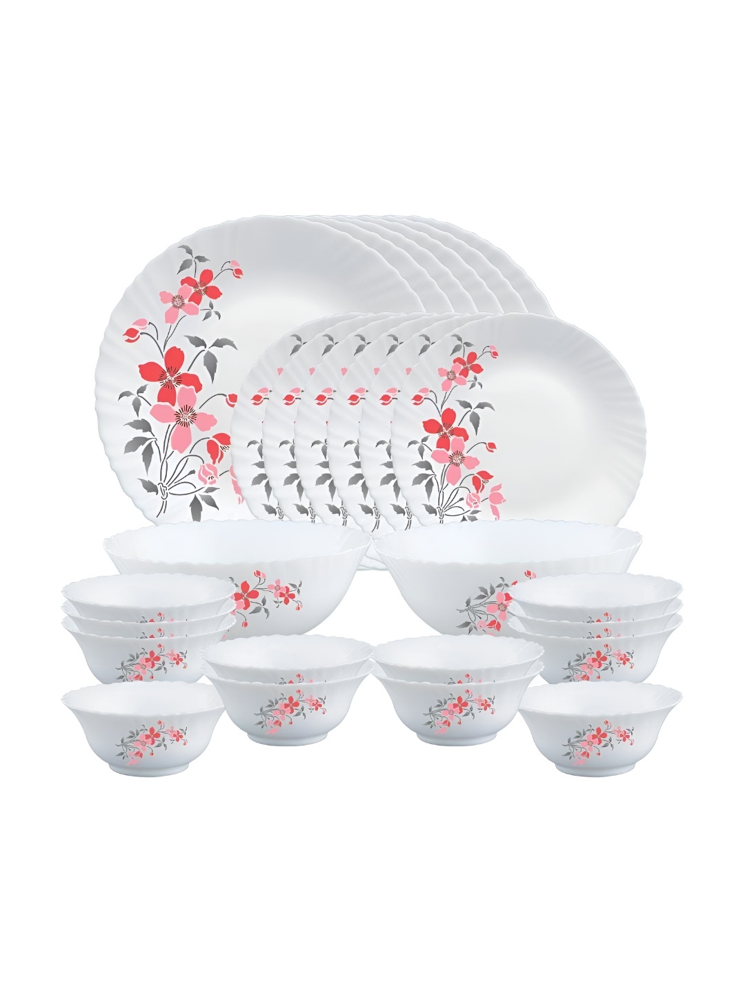 

Larah by BOROSIL 28-Pcs White Printed Opalware Dinner Set