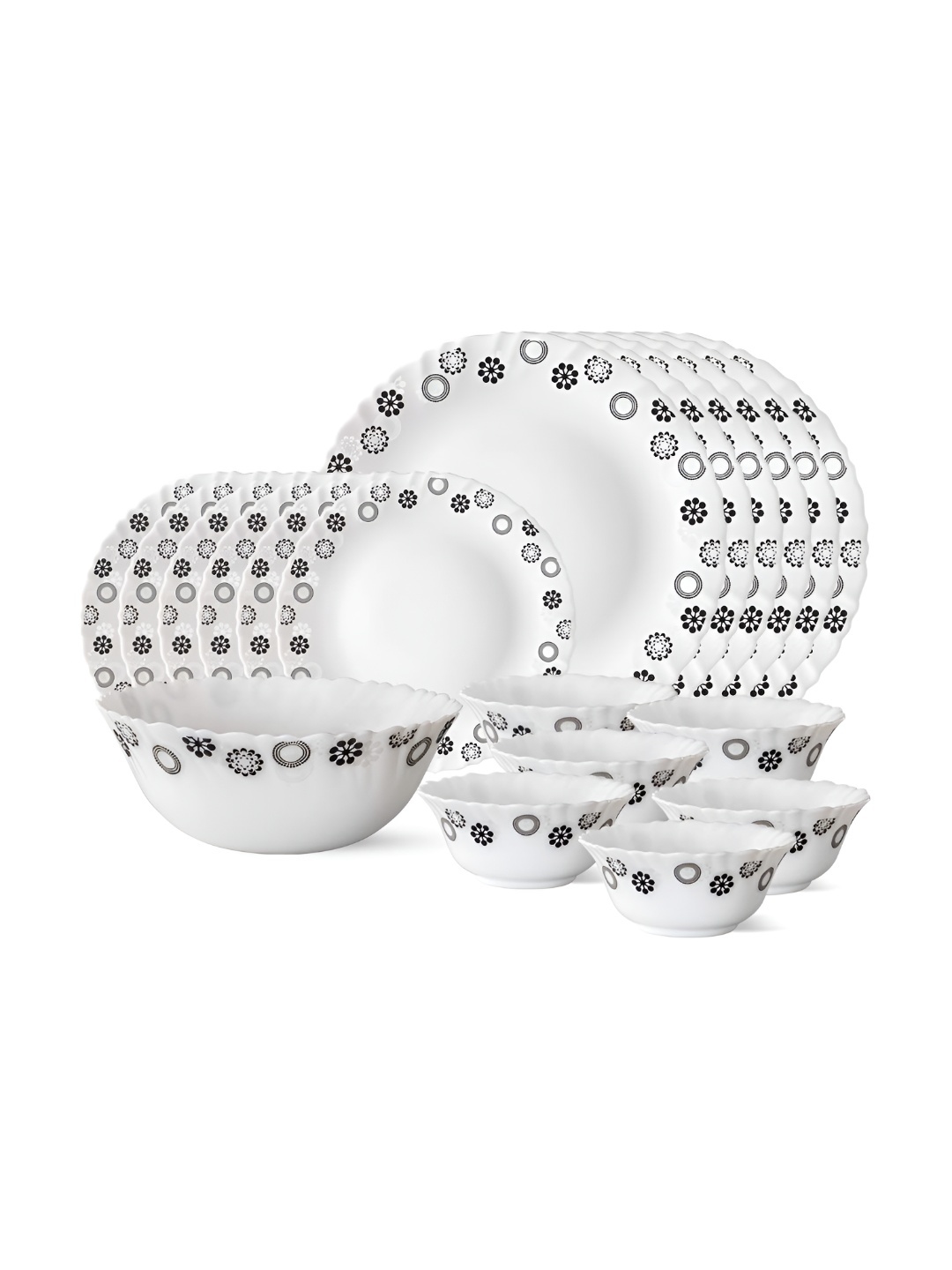 

Larah by BOROSIL Fluted 19-Pcs White Printed Opalware Crocker Dinner Set