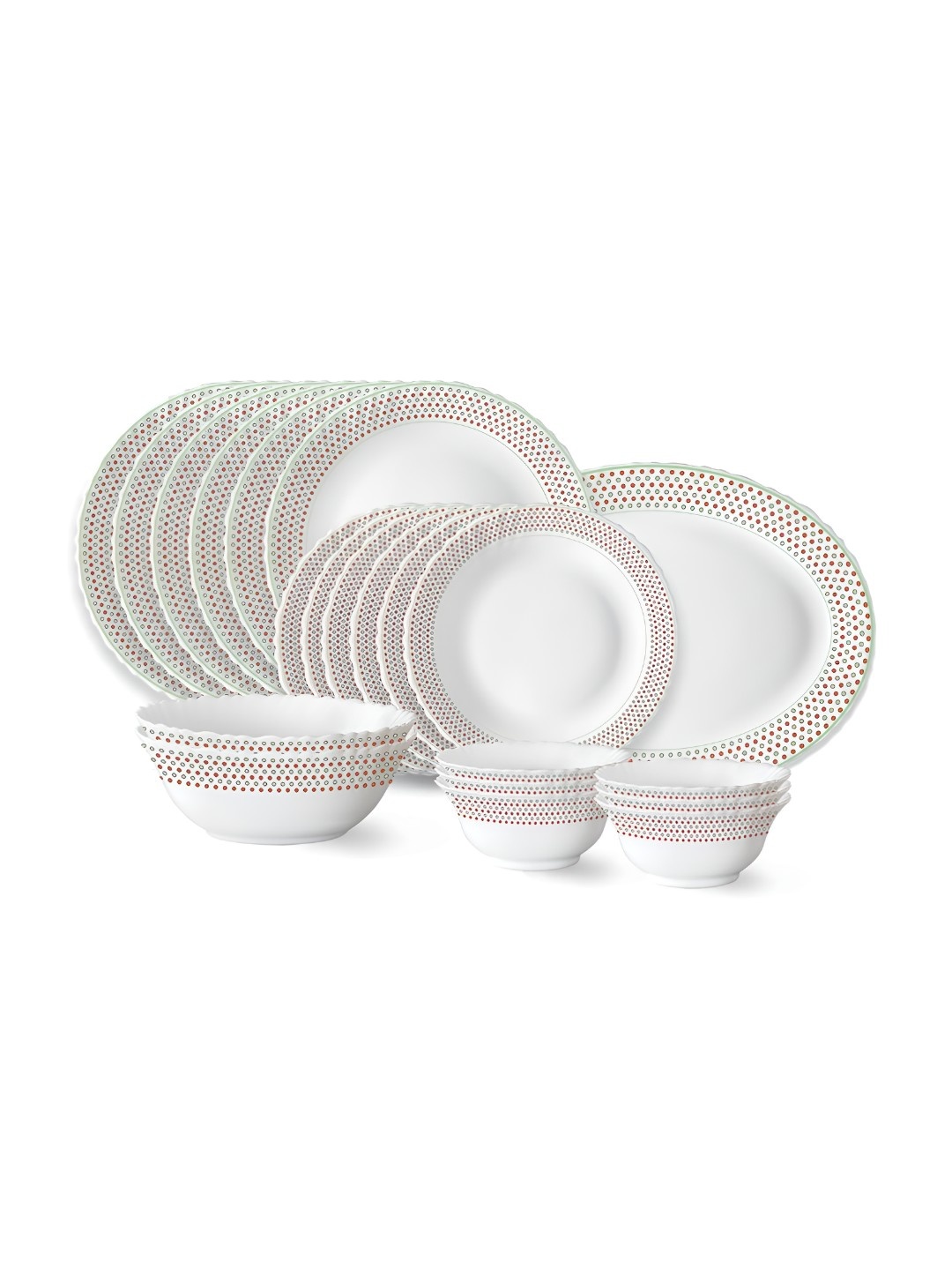 

Larah by BOROSIL Set Of 21 Printed Opalware Dinner Set, White