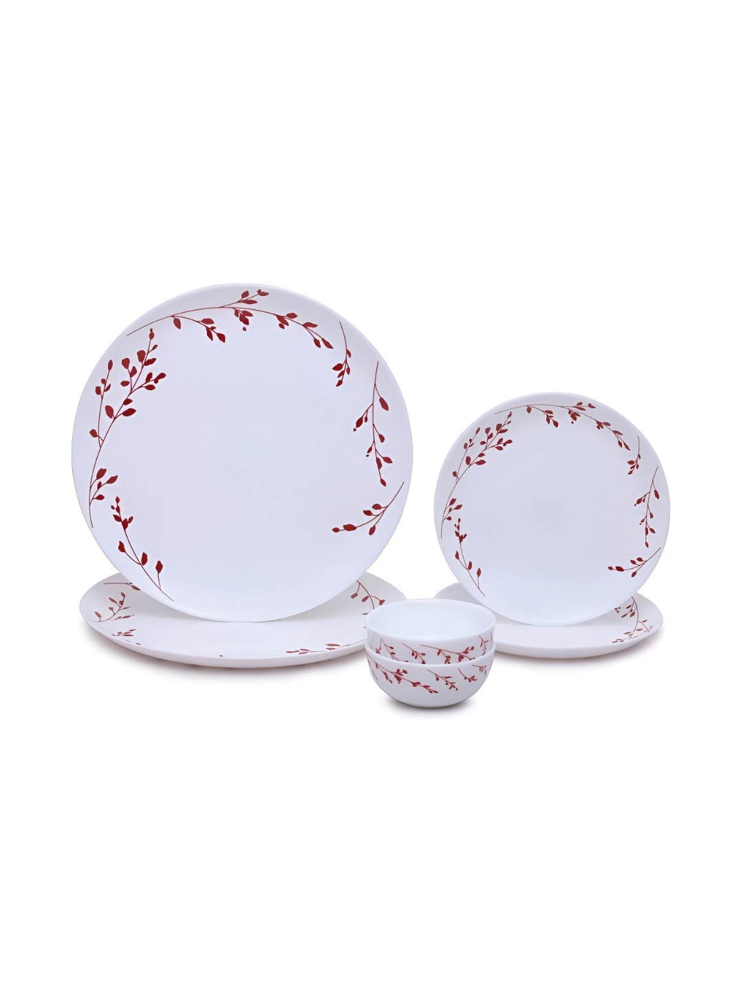 

Larah by BOROSIL 6Pcs White & Red Printed Opalware Dinner Set