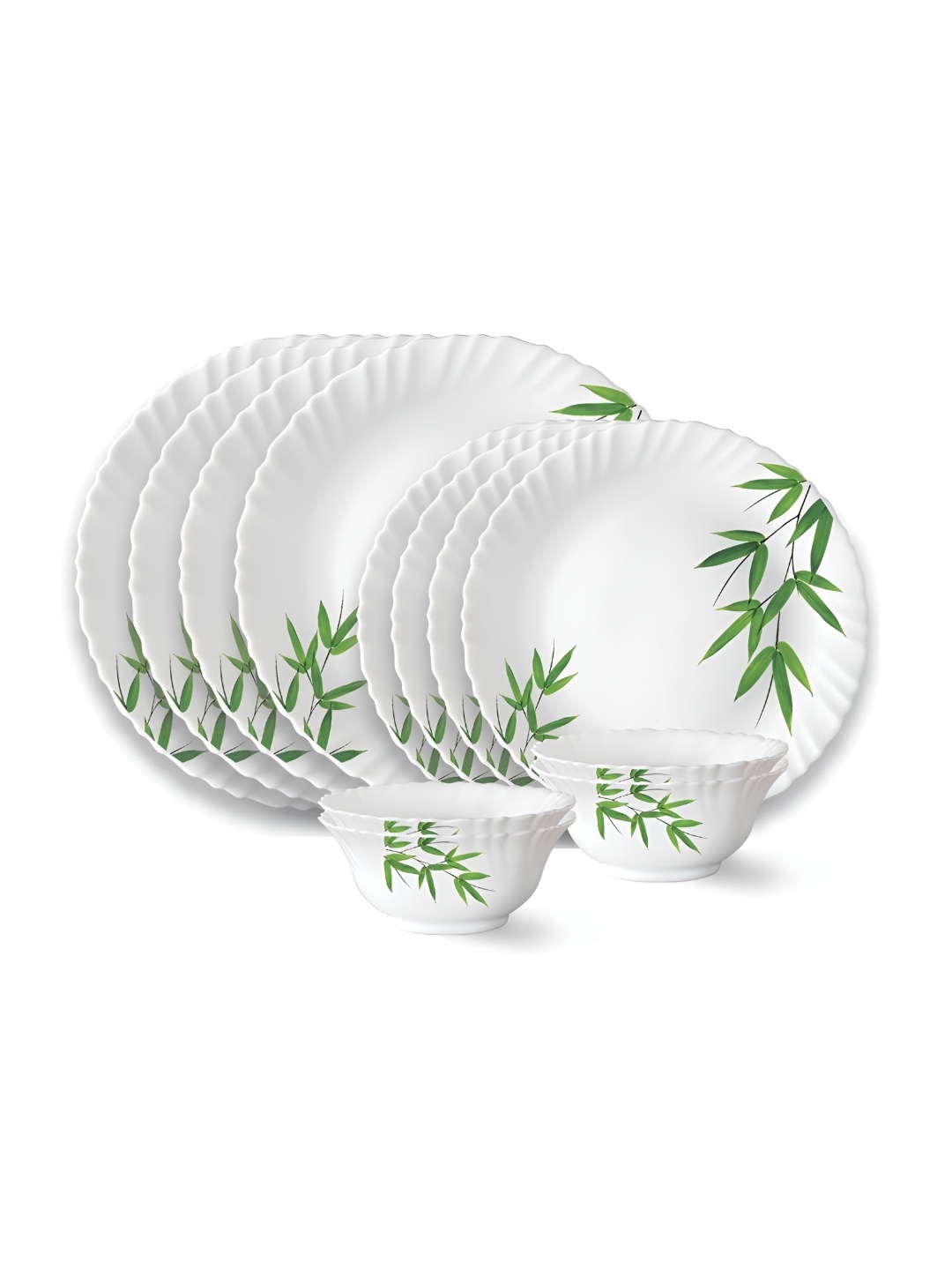 

Larah by BOROSIL Fluted 12 Pcs White & Pink Printed Opalware Dinner set