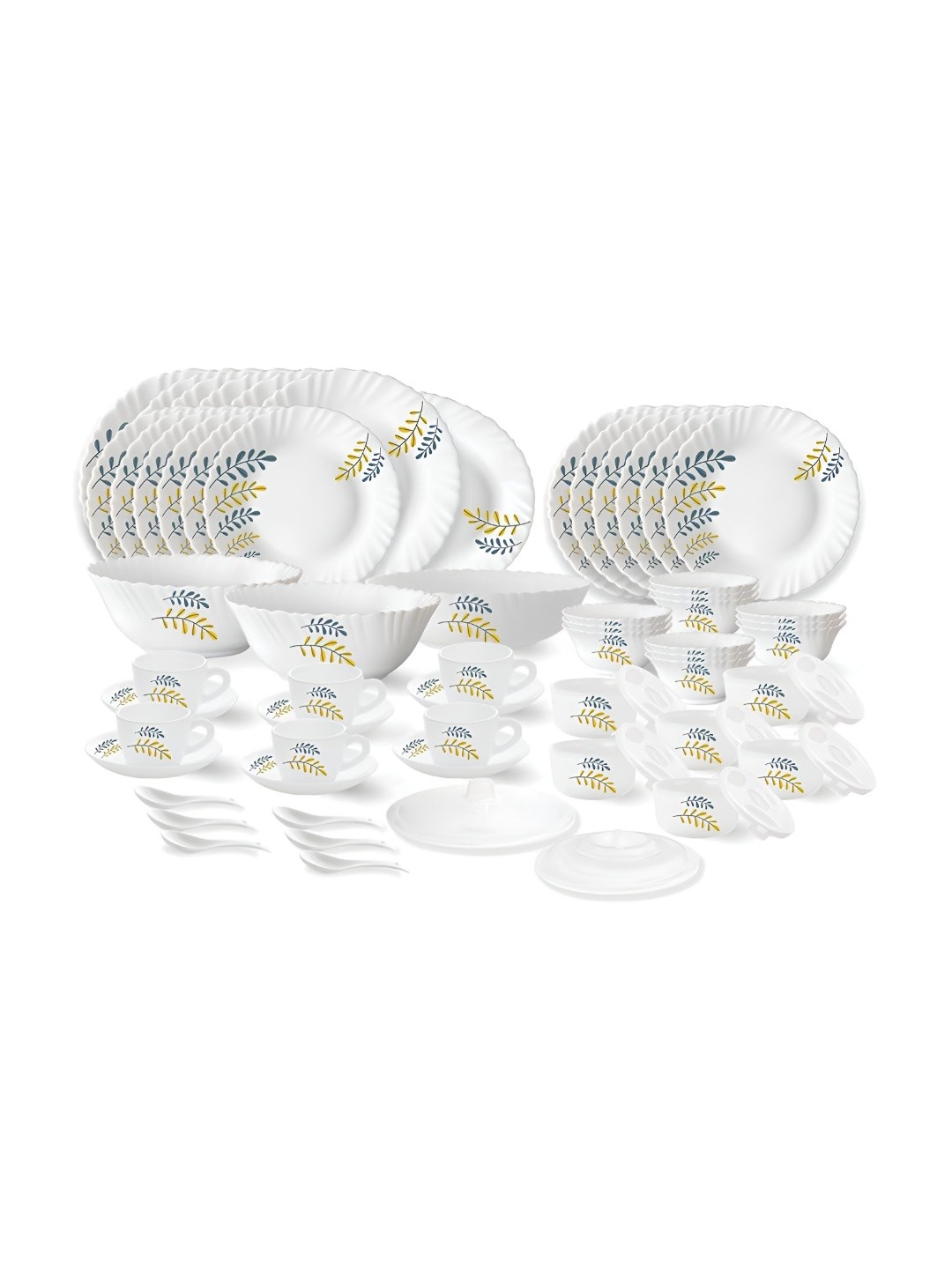 

Larah by BOROSIL Niva 66-Pcs White & Blue Printed Dinner Set
