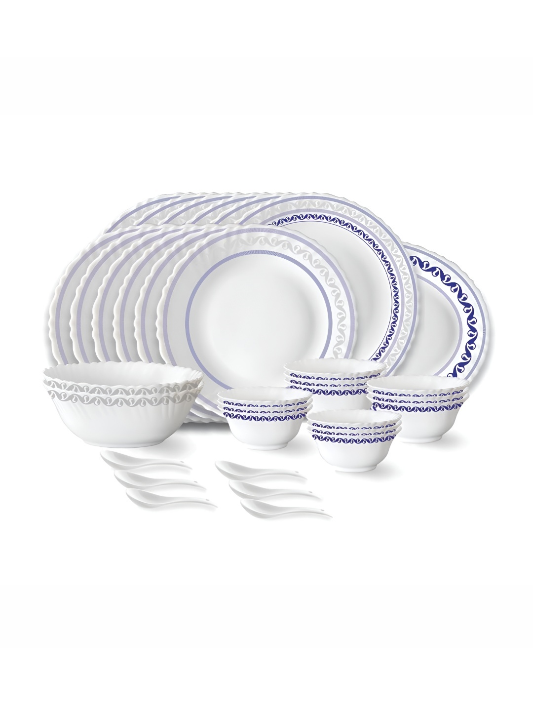 

Larah by BOROSIL Fluted White 33-Pc Opalware Crocker Dinner Set