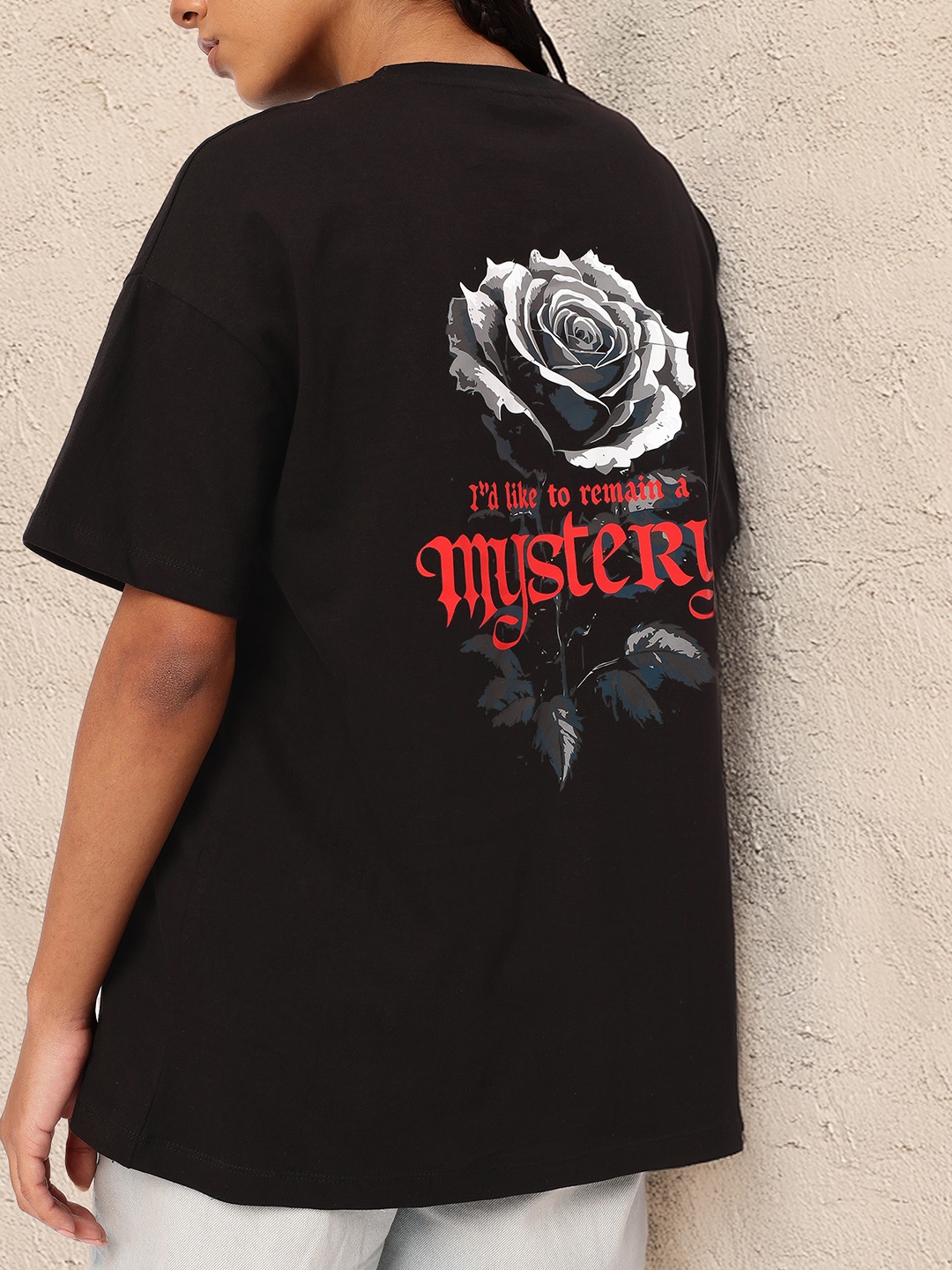 

DressBerry Mystery Grunge Graphic Printed Oversized T-shirt, Black