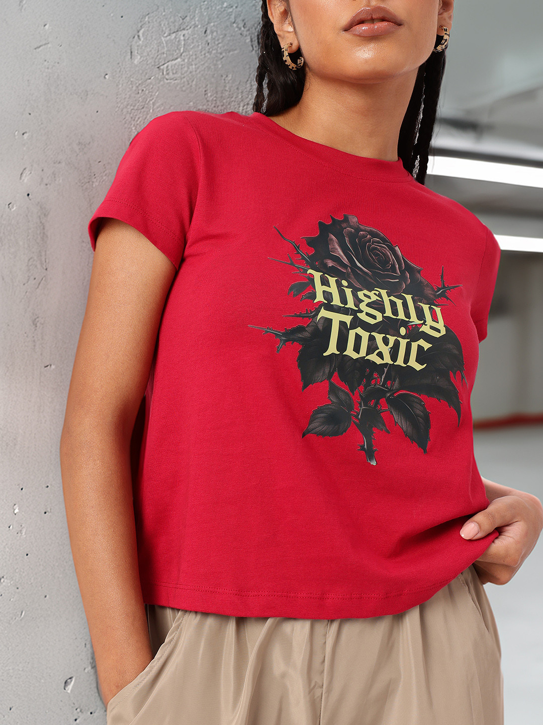 

DressBerry Radical Grunge Graphic Printed T-shirt, Red