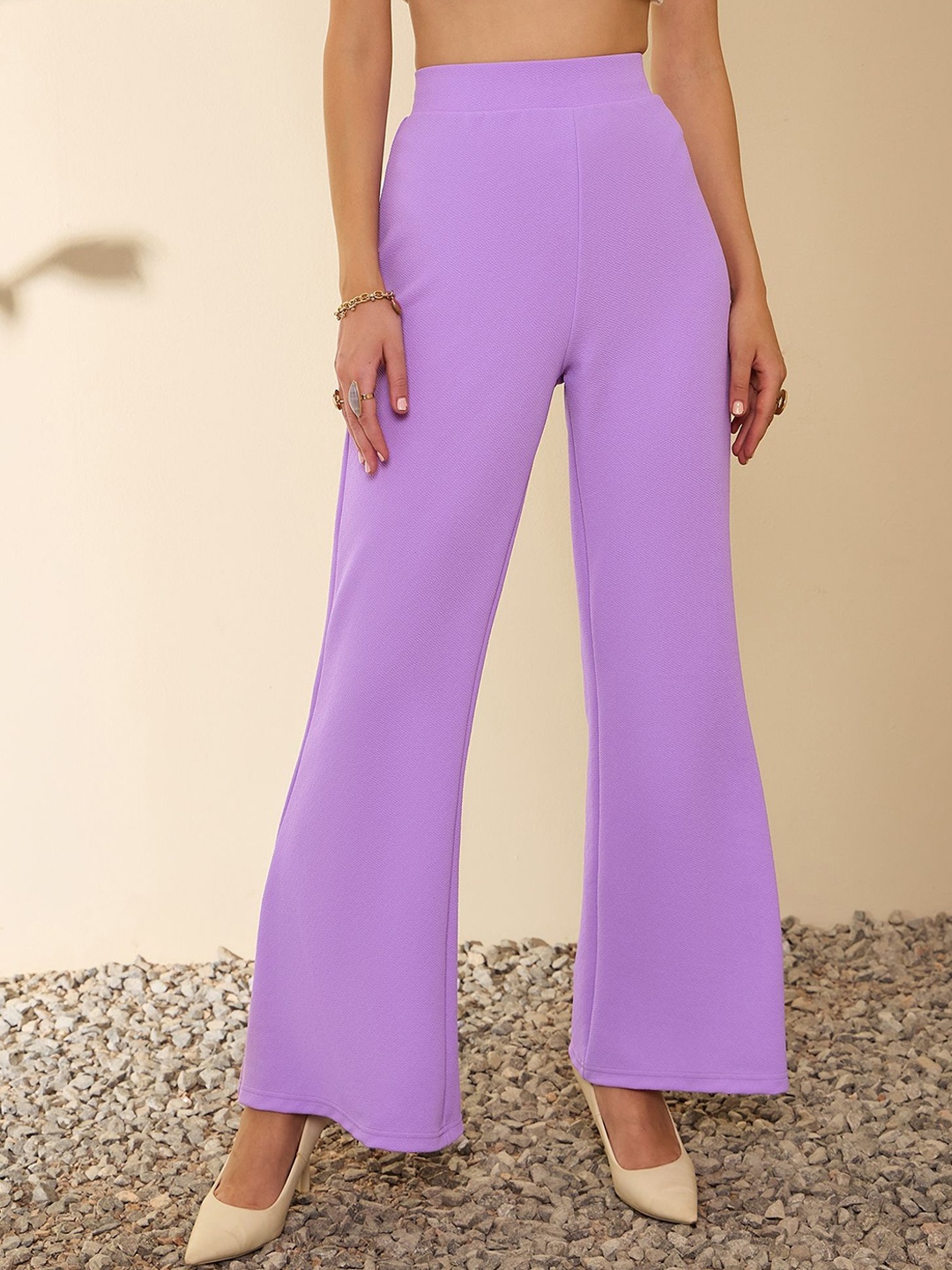 

Berrylush BASICS Women High-Rise Wide Leg Slip-on Trousers, Purple