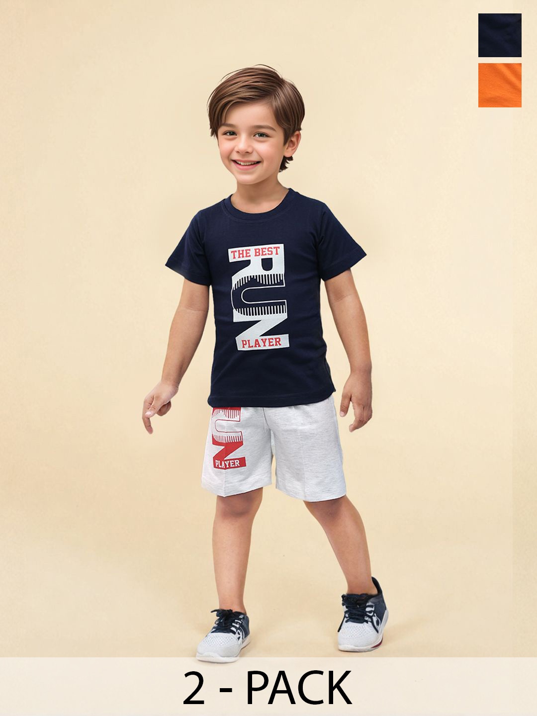 

Toonyport Boys Pack Of 2 Printed T-shirt with Shorts, Navy blue
