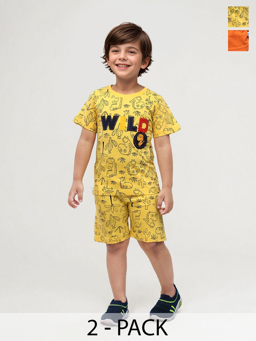

Toonyport Boys Pack Of 2 Printed T-shirt with Shorts, Yellow