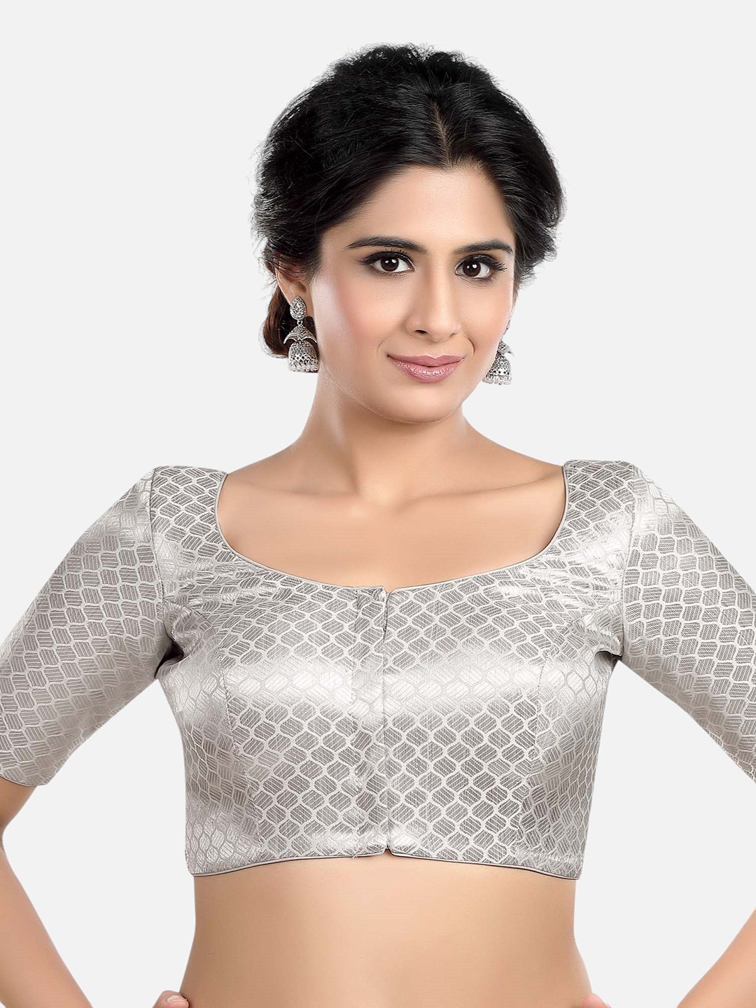 

FEMMIBELLA Woven Design Readymade Saree Blouse, Silver