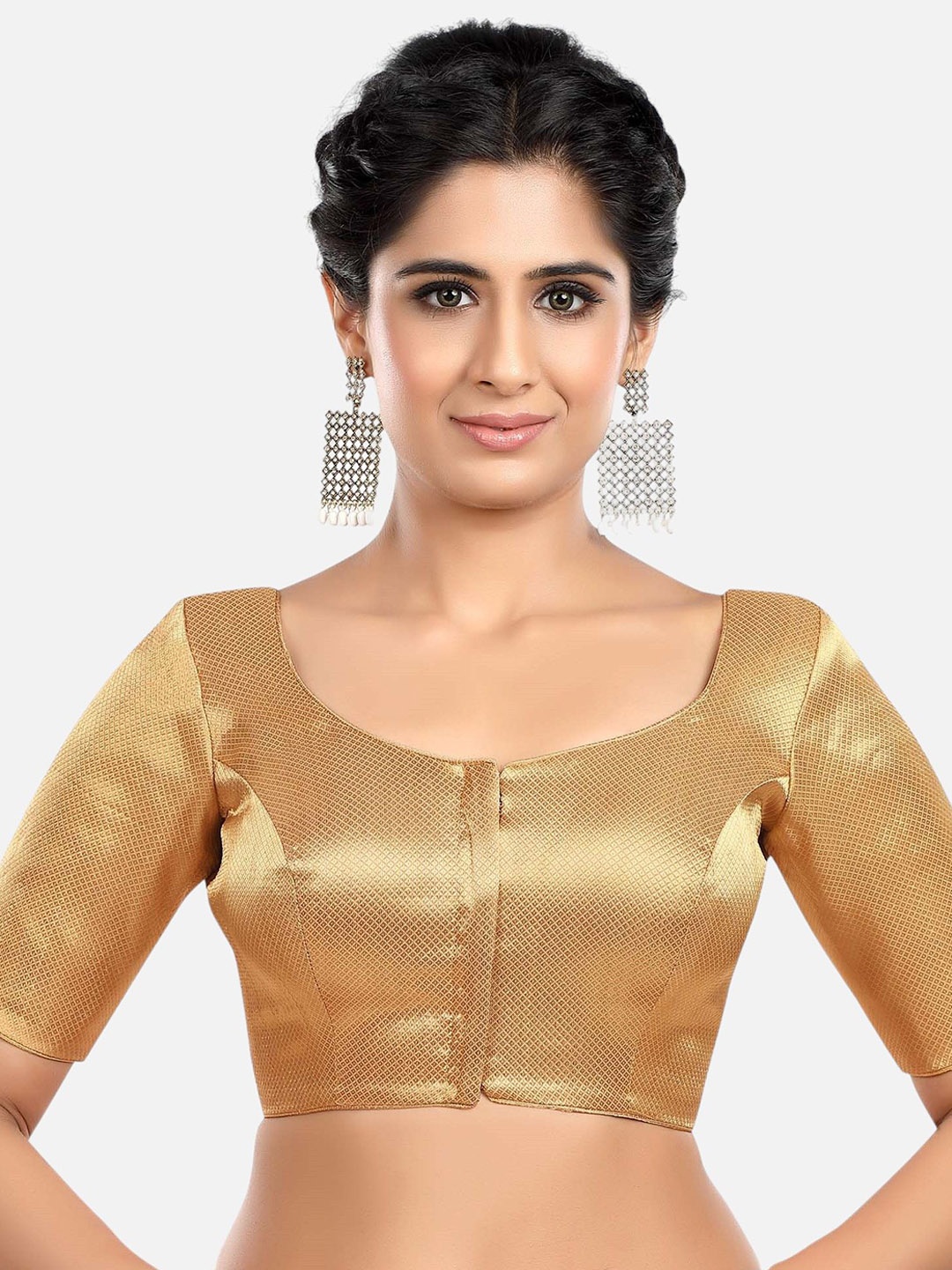 

FEMMIBELLA Woven Design Readymade Saree Blouse, Gold