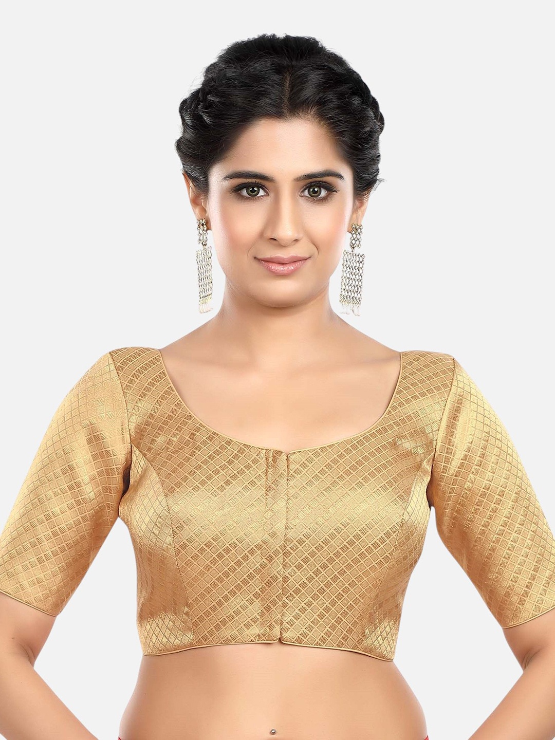 

FEMMIBELLA Woven Design Readymade Saree Blouse, Gold