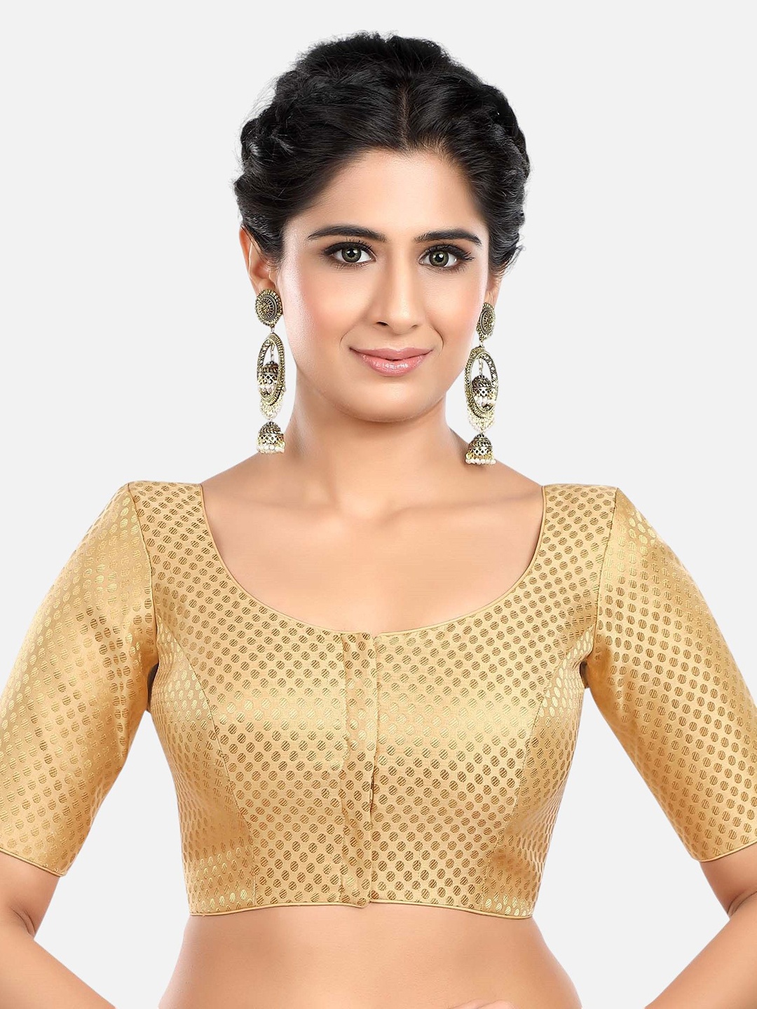 

FEMMIBELLA Woven-Designed Saree Blouse, Gold