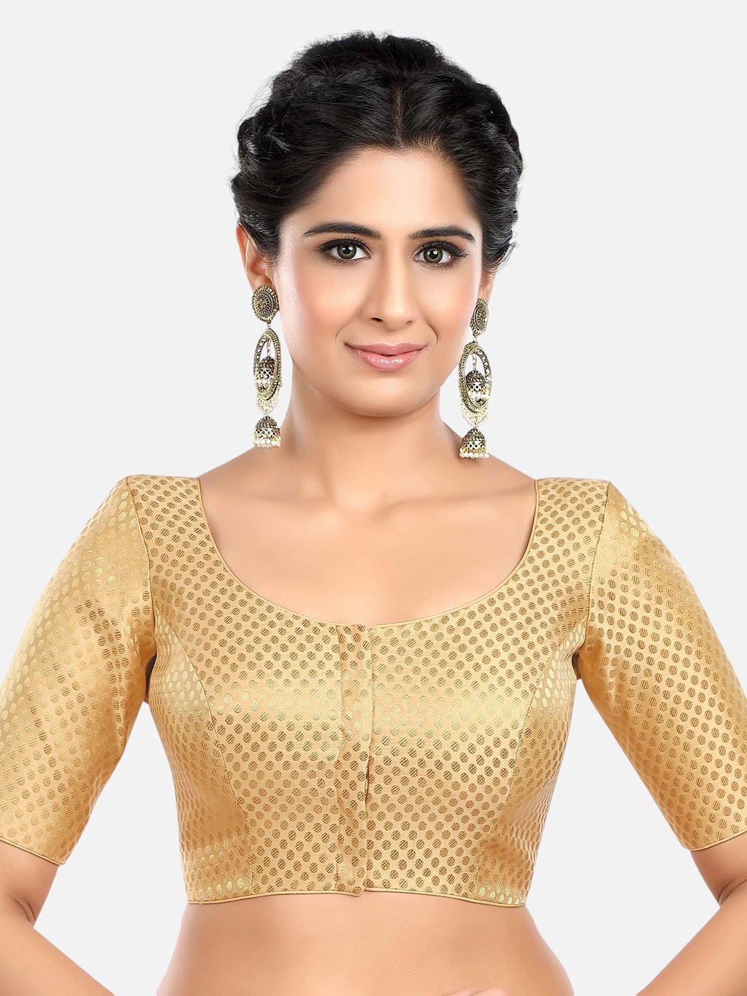

FEMMIBELLA Woven Design Readymade Saree Blouse, Gold