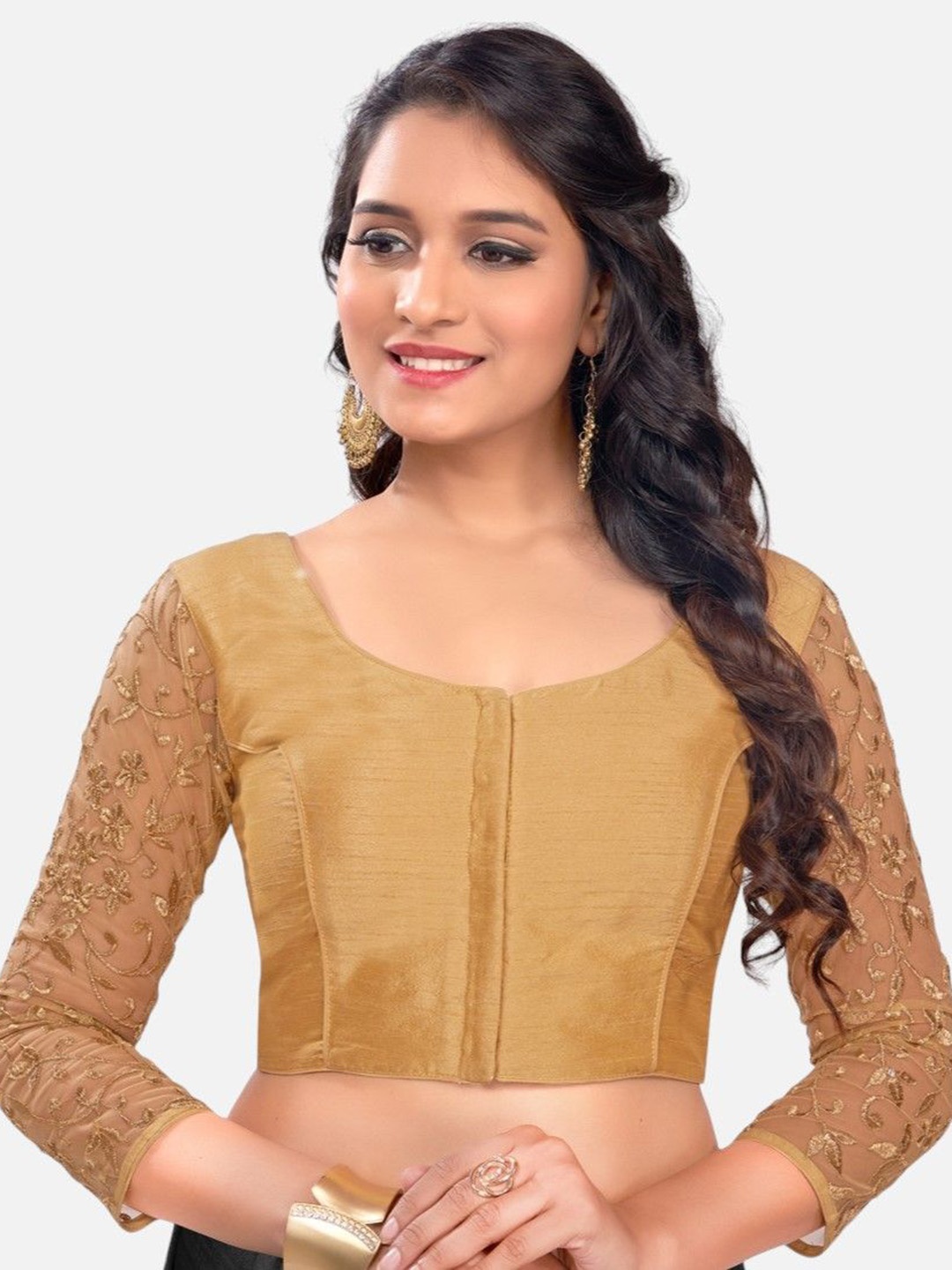 

FEMMIBELLA Embroidered Saree Blouse, Gold