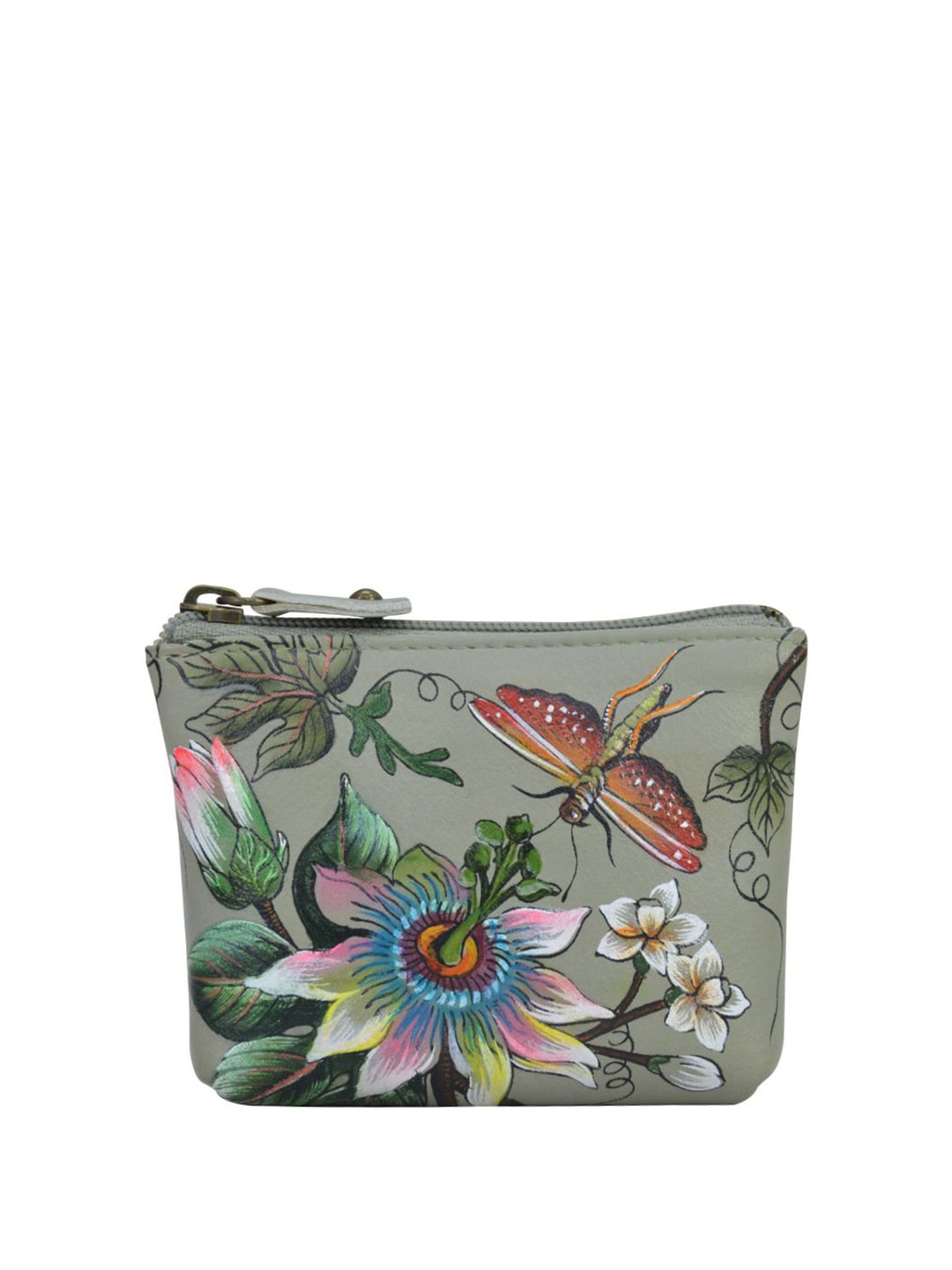 

Anuschka Women Floral Printed Leather Zip Around Wallet, Taupe