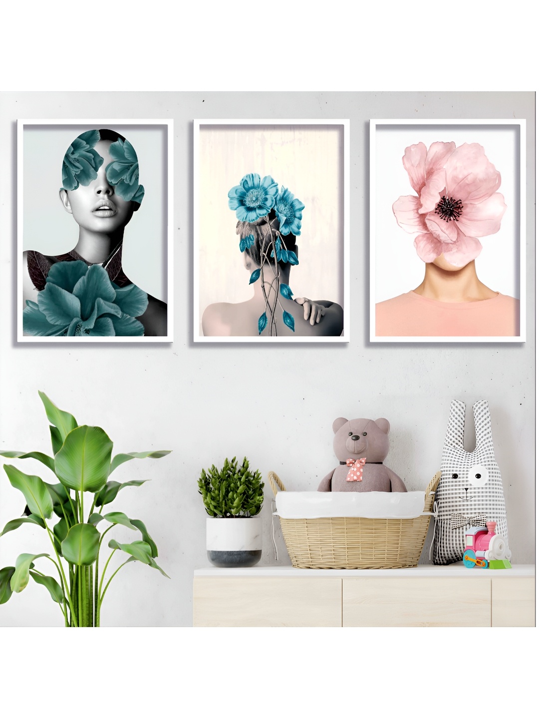 

Aura Set Of 3 Tropical Leaves Premium Frame Digital Reprint Wall Paintings, White