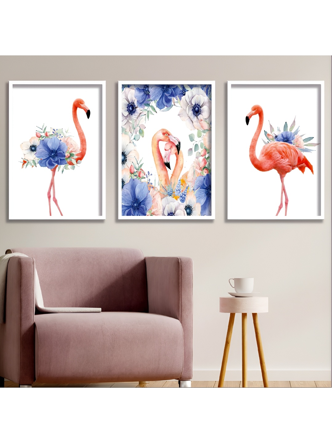 

Aura Orange & Blue Set Of 3Wood Birds and Animals Wall Paintings
