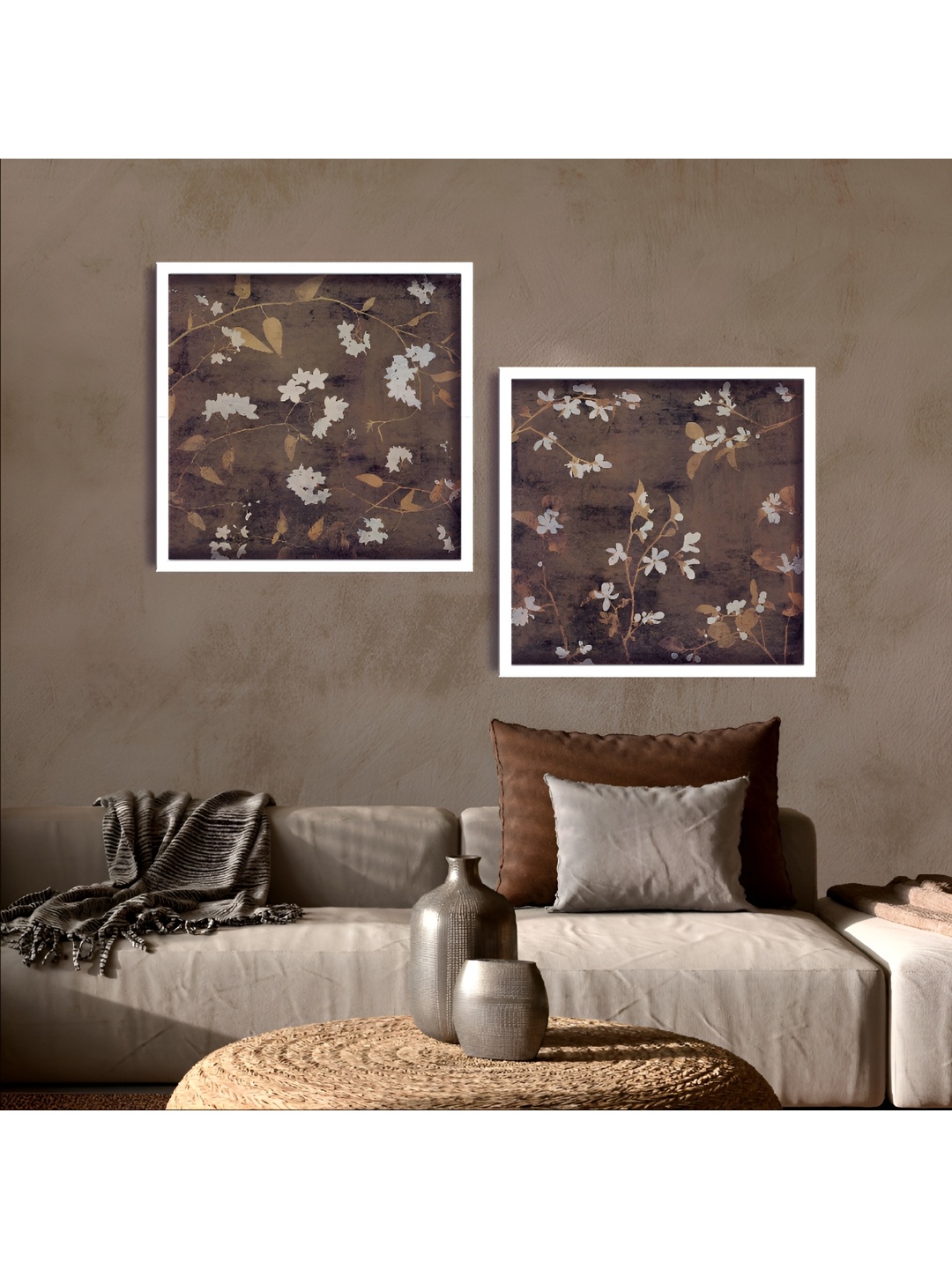 

Aura White & Brown 2 Piece Wood Floral and Botanical Wall Paintings