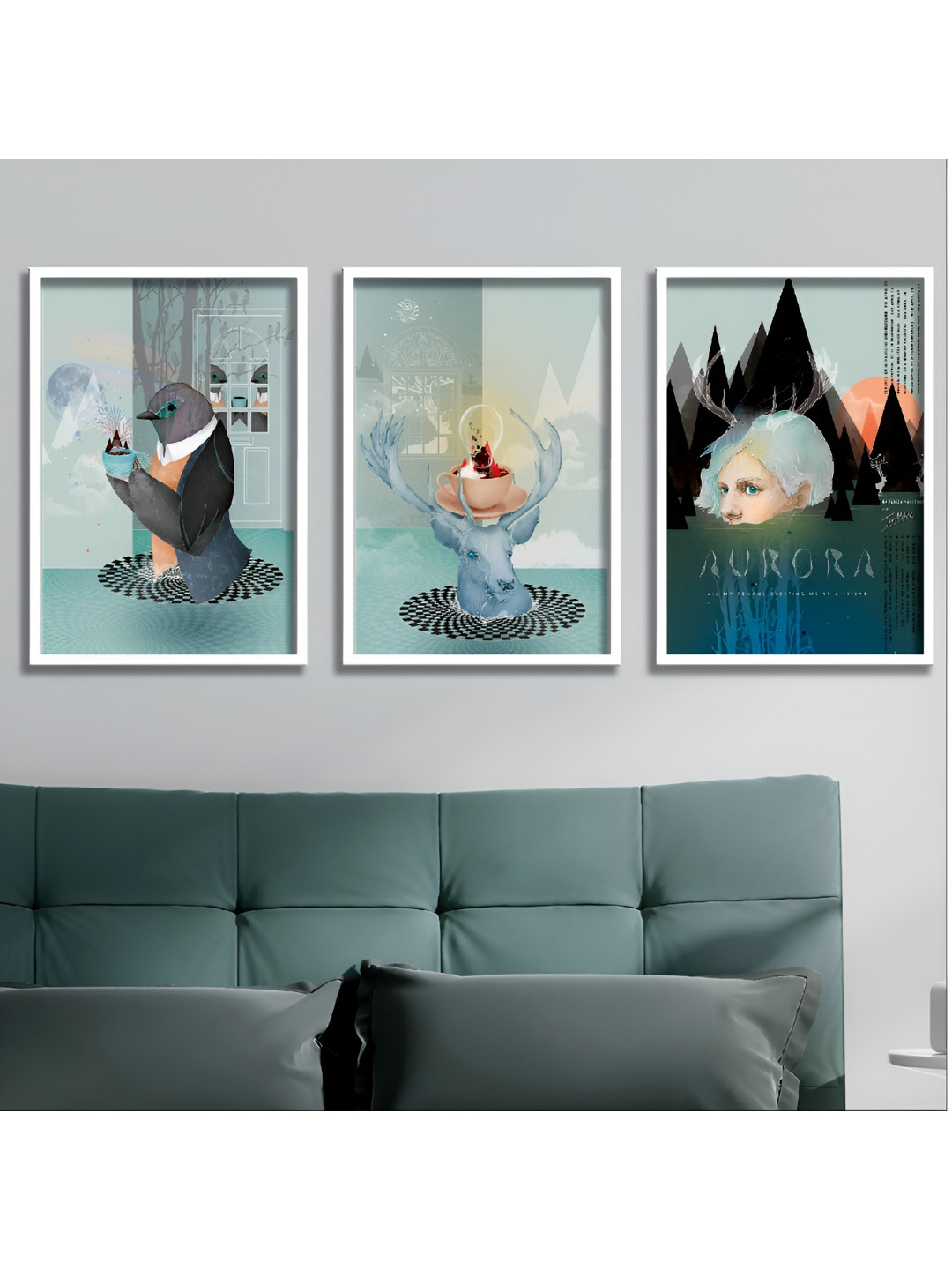 

Aura Green & Grey 3 Piece Wood Other Wall Paintings