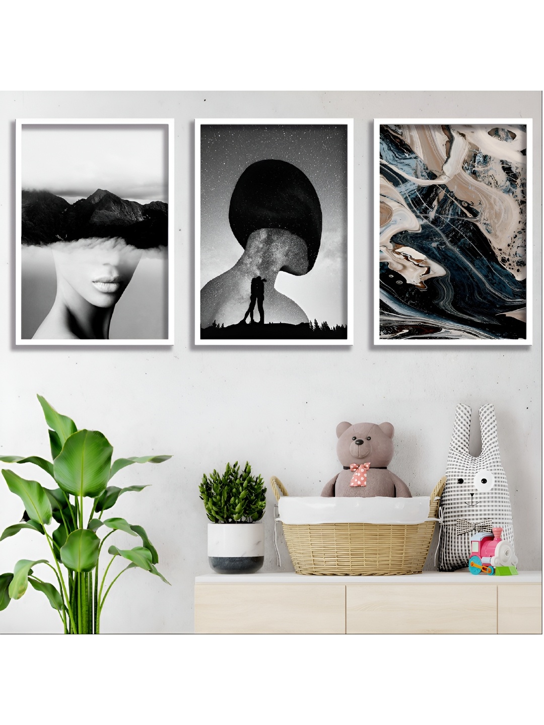 

Aura White & Black 3 Piece Wood Abstract Wall Paintings