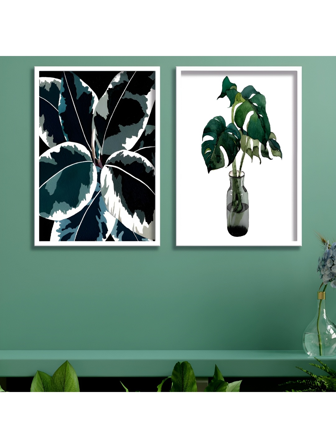 

Aura Green & White Pack Of 2 Wood Floral and Botanical Wall Paintings