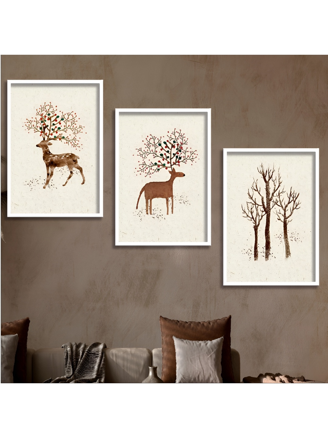 

Aura White & Brown 3 Piece Wood Birds and Animals Wall Paintings