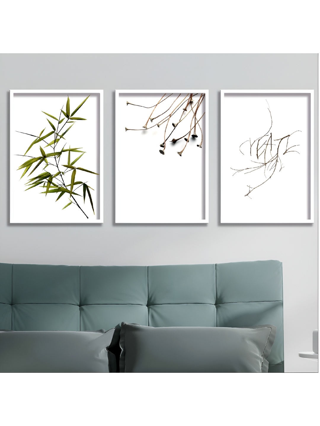 

Aura White & Green Set Of 3 Wood Floral and Botanical Wall Paintings