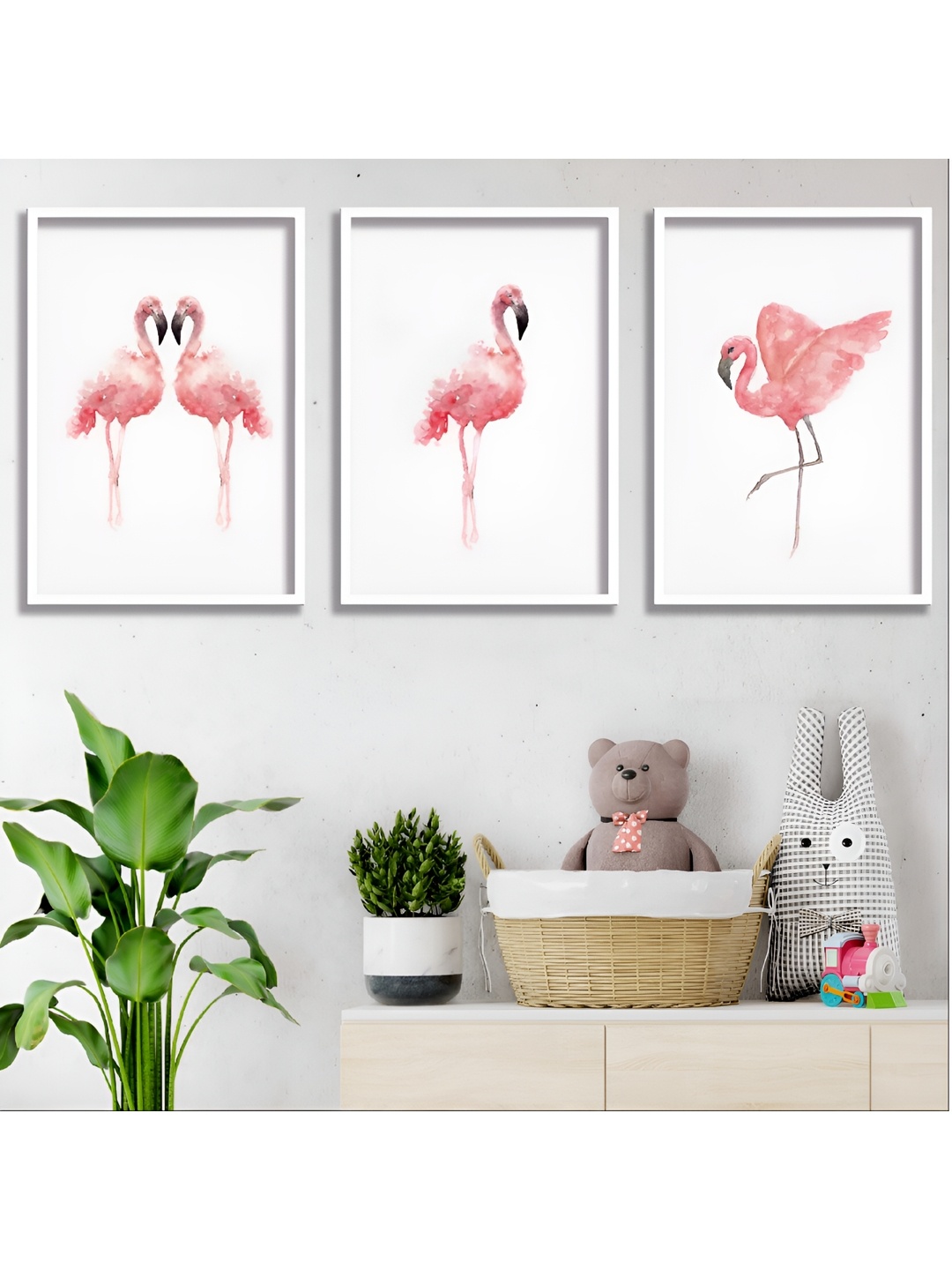 

Aura White & Pink 3 Piece Wood Birds and Animals Wall Paintings