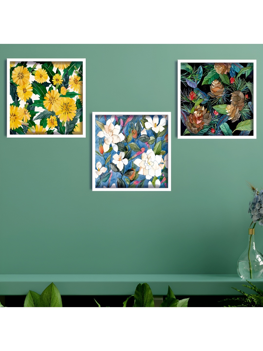 

Aura Blue & Yellow 3 Piece Wood Floral and Botanical Wall Paintings